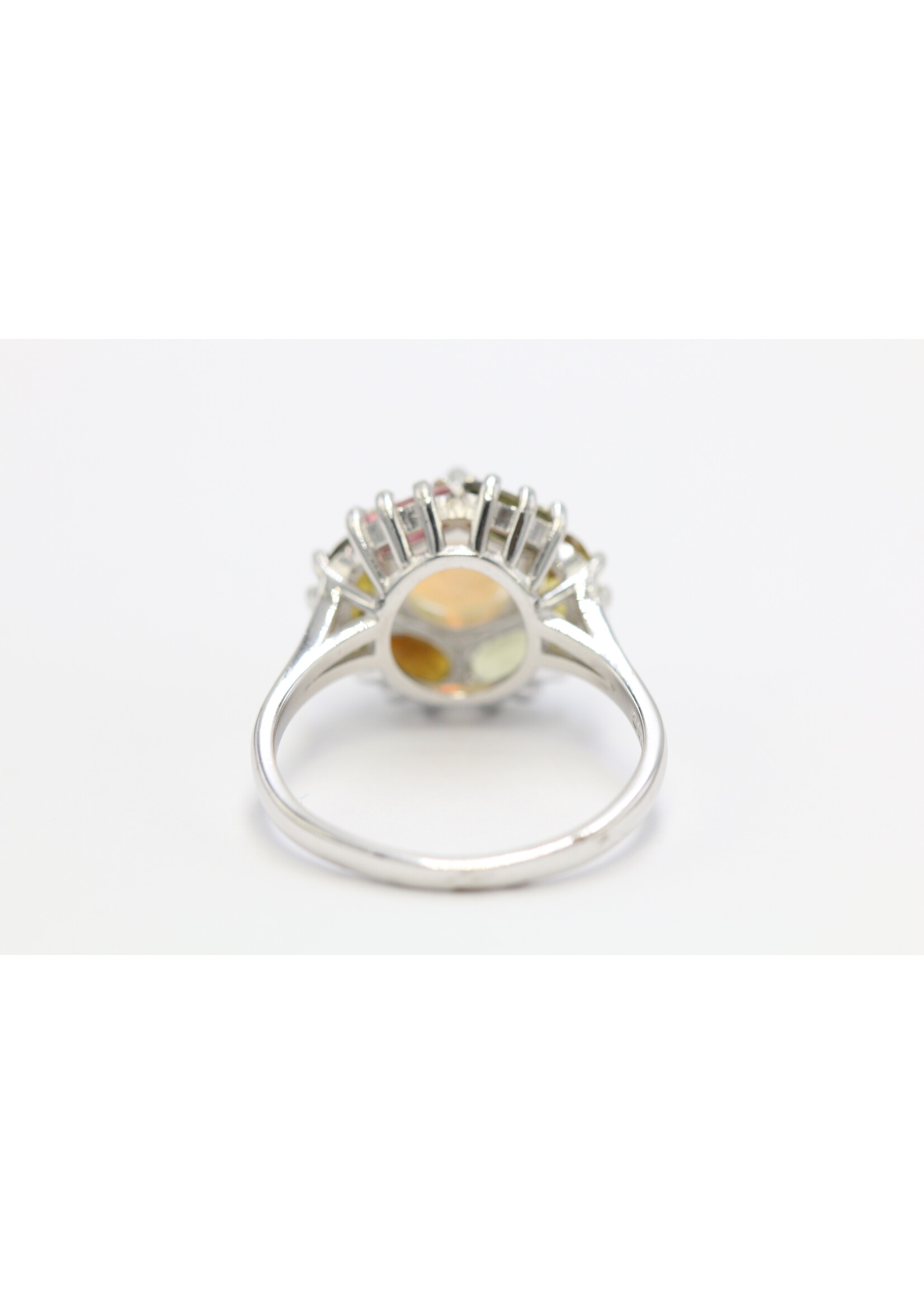 925 rhodium plated silver ring set with natural Opal and Tourmaline