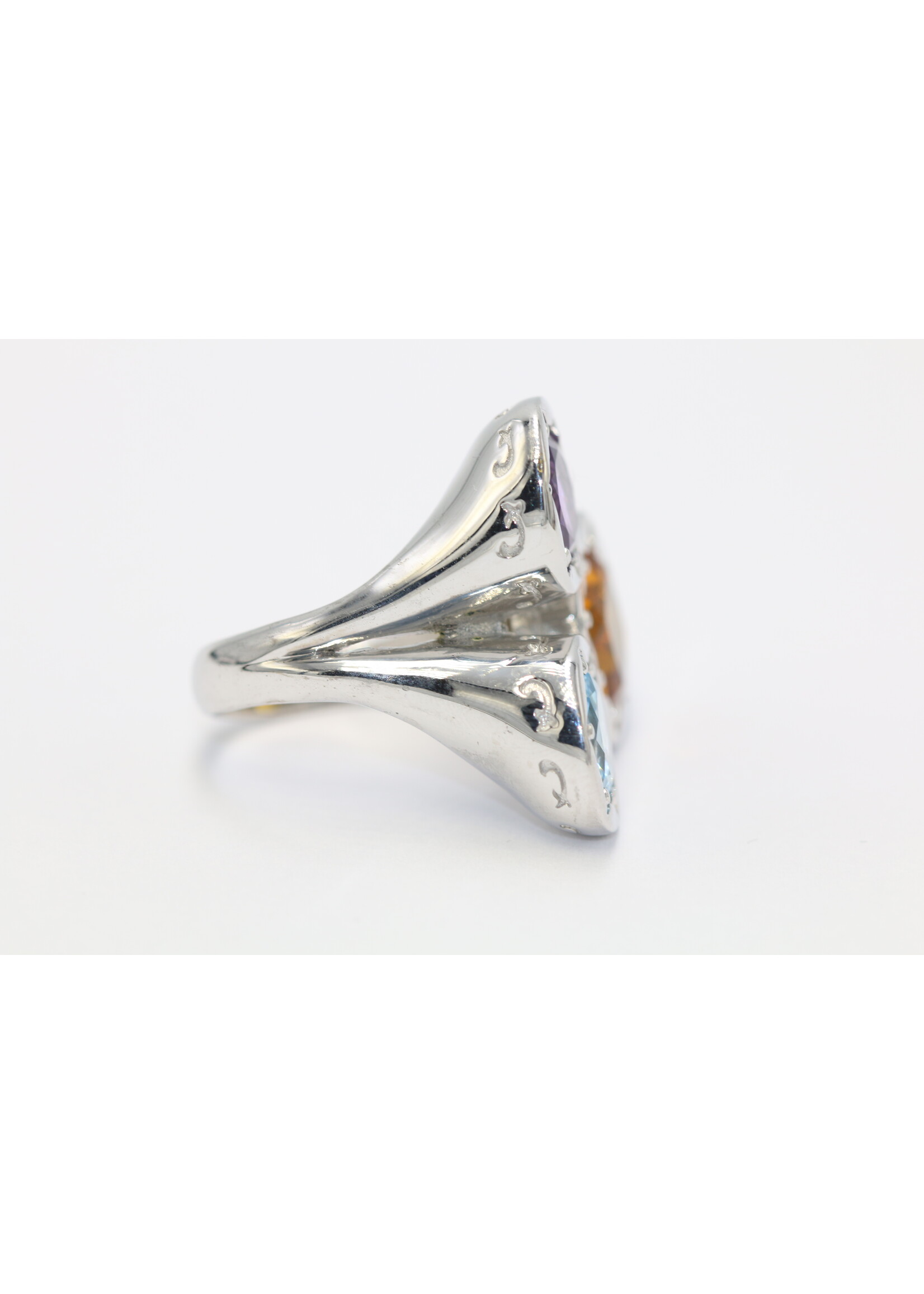 Bague en argent 925 rhodié sertie d'Améthyste naturelle, Citrine et Topaze