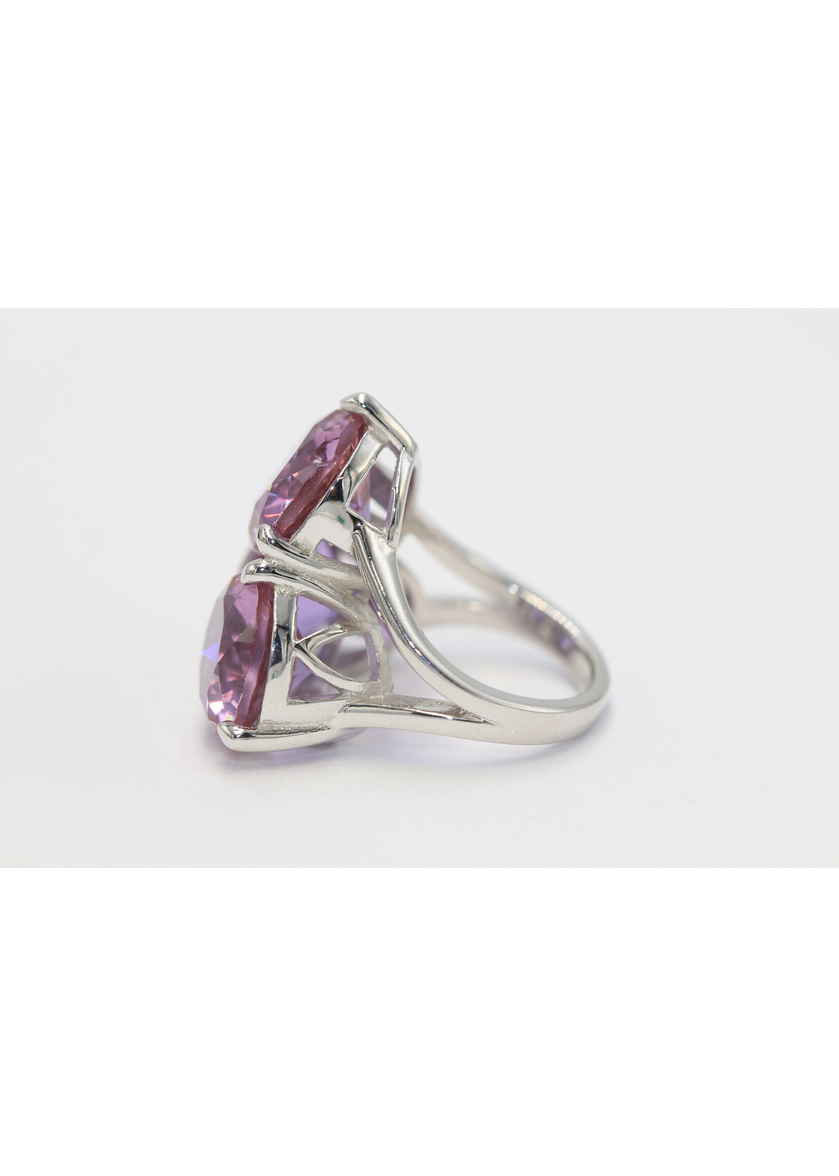 925 rhodium plated silver ring set with natural amethysts