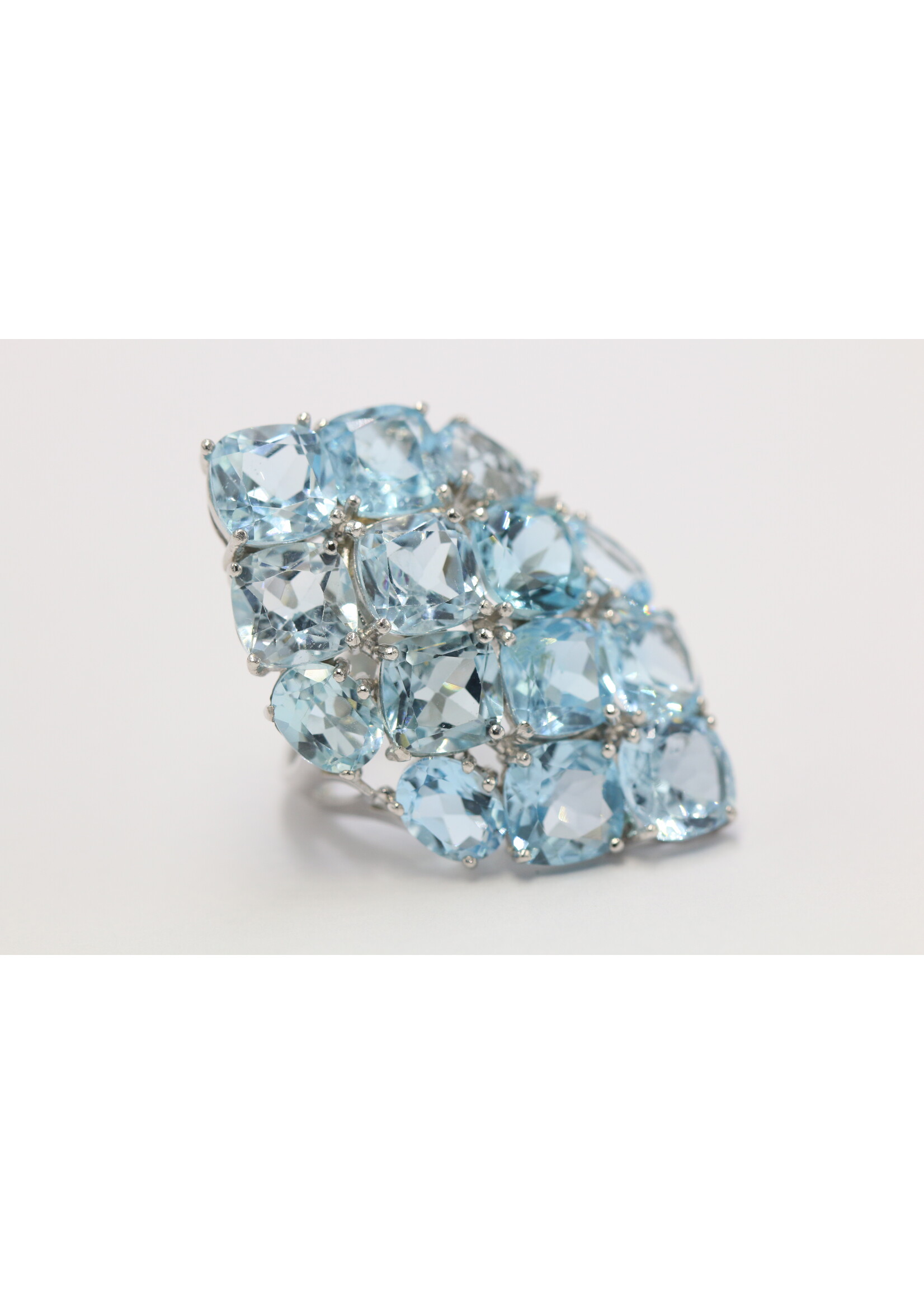 925 rhodium plated silver ring set with natural Blue Topaz