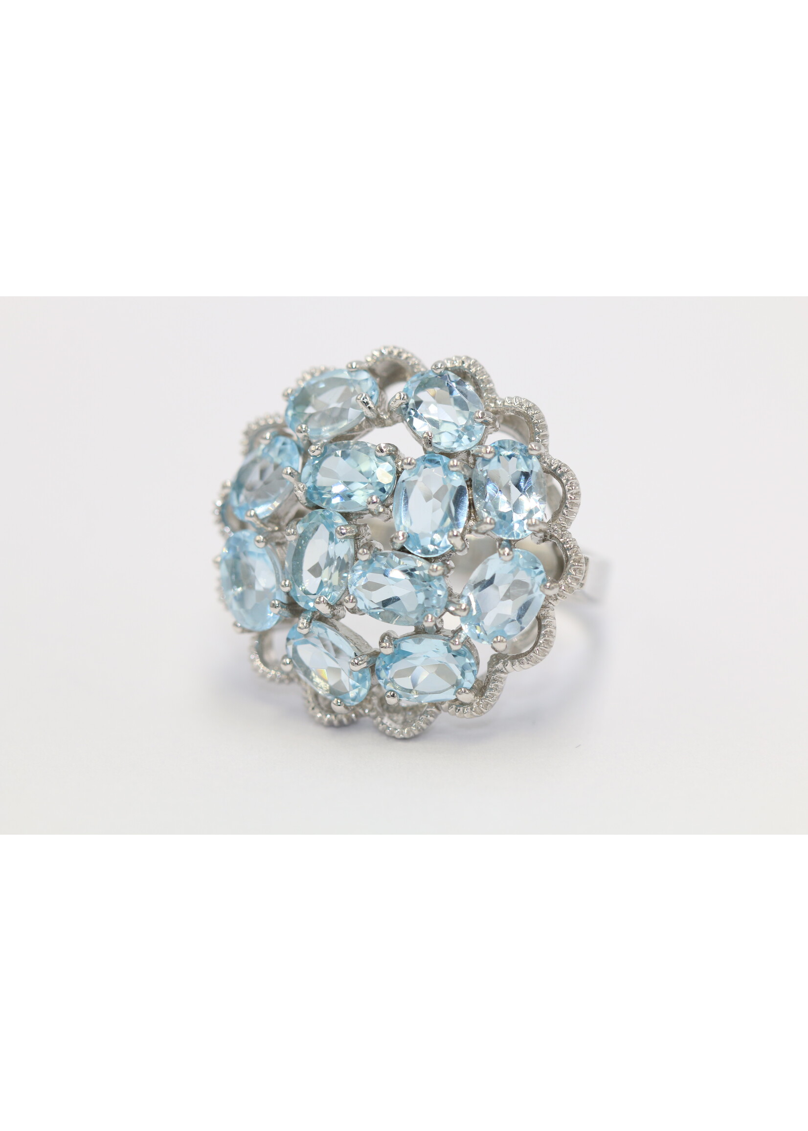 925 rhodium plated silver ring set with natural Blue Topaz