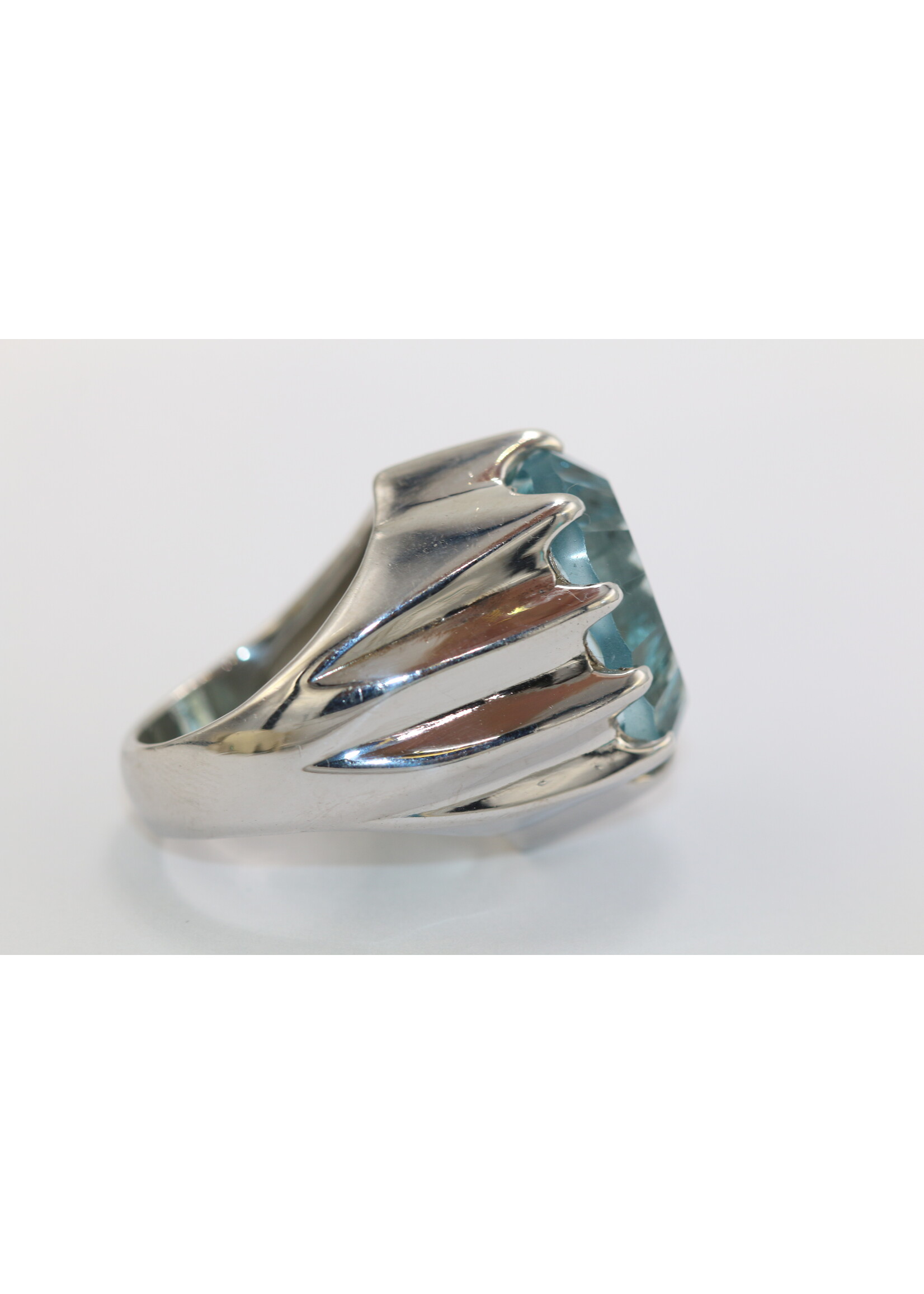 925 rhodium plated silver ring set with natural Blue Topaz