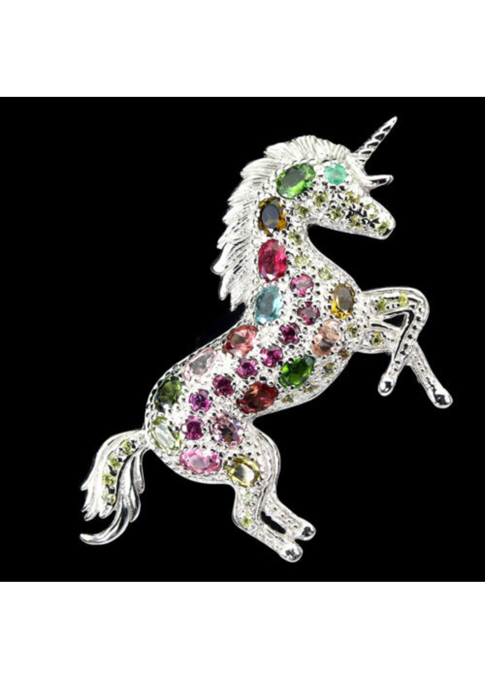 925 gerhodineerd zilveren Brooch bezet met natuurlijke Toermalijnen