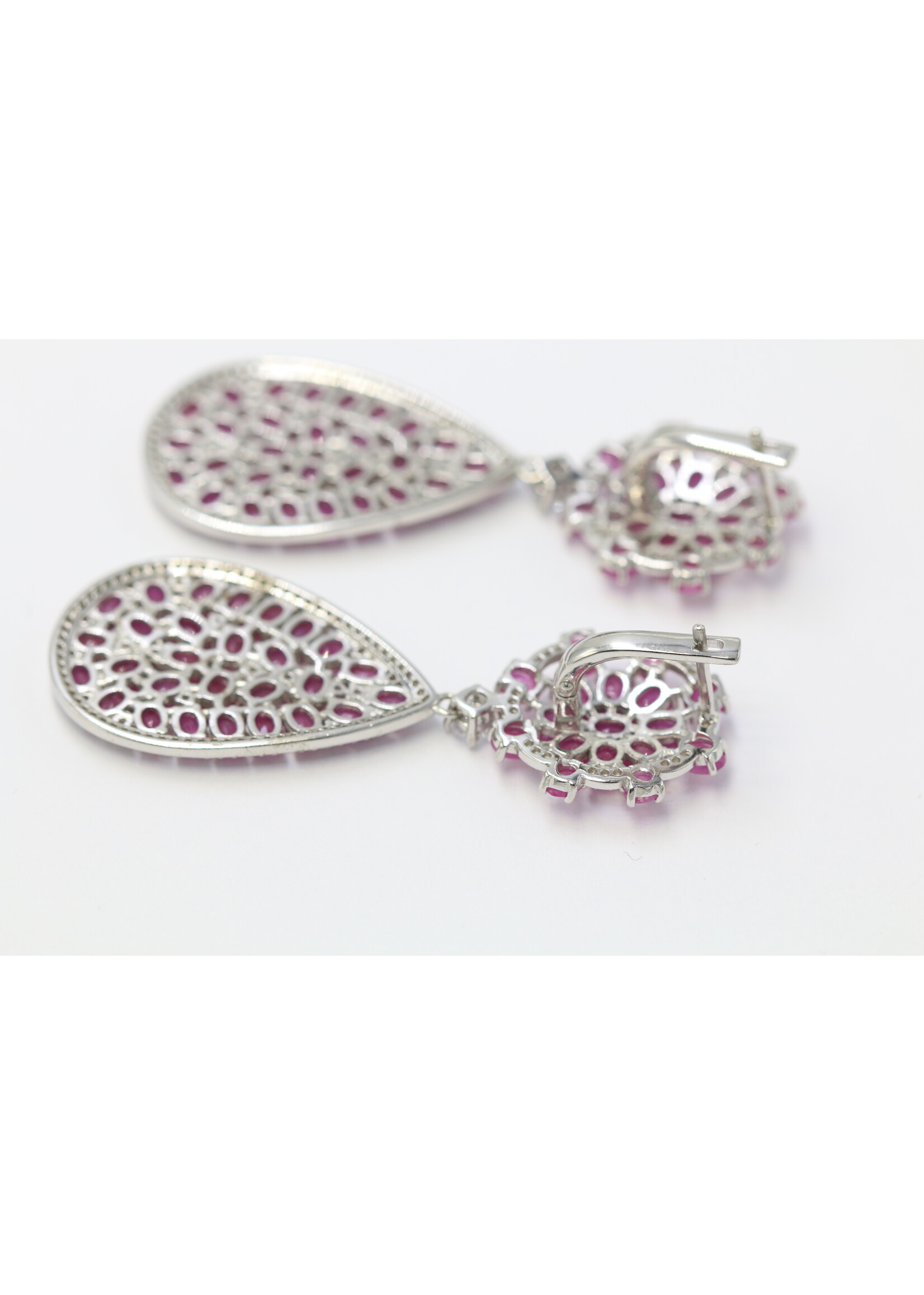 925 rhodium plated silver earrings set with natural rubies
