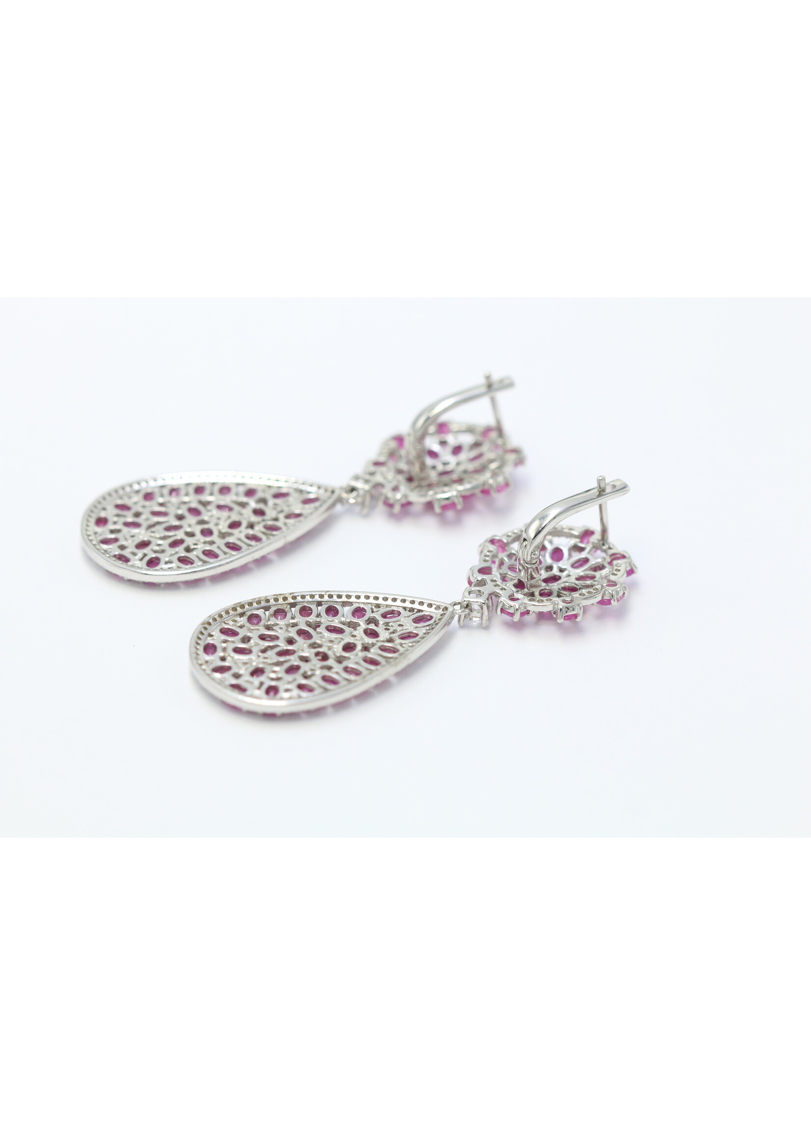 925 rhodium plated silver earrings set with natural rubies