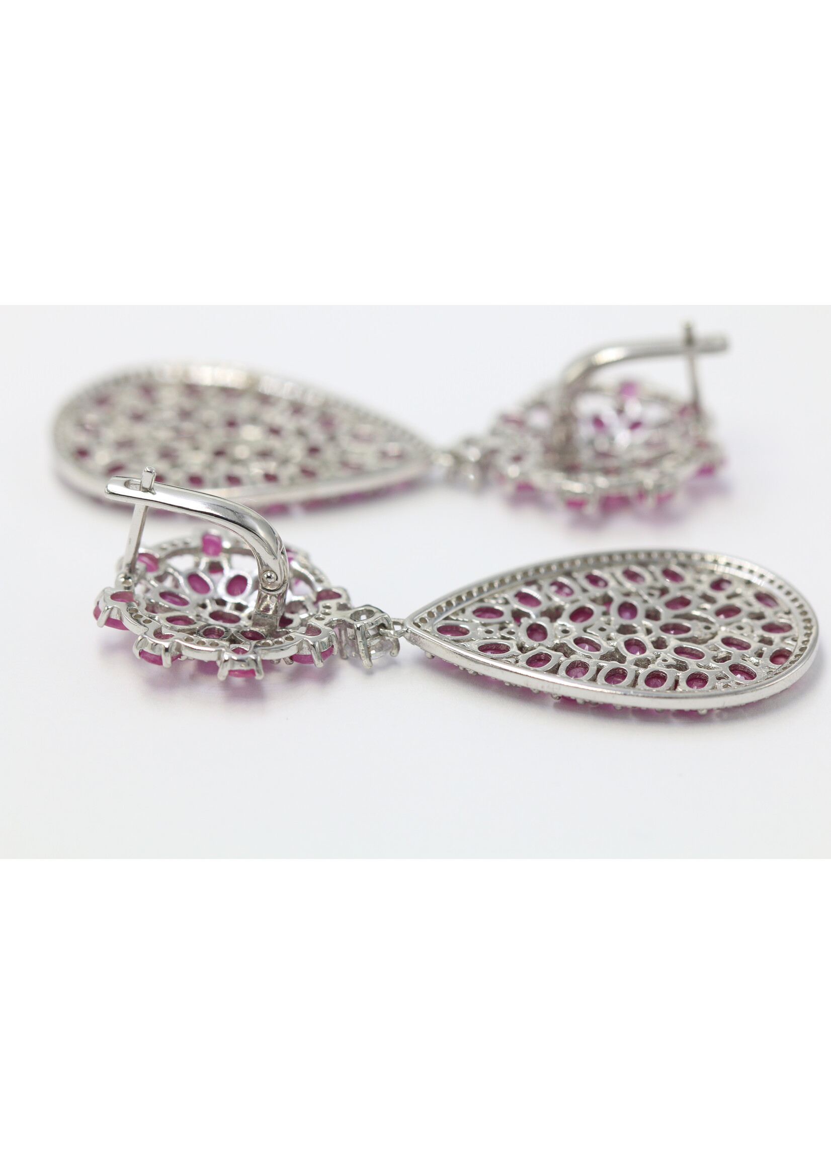 925 rhodium plated silver earrings set with natural rubies