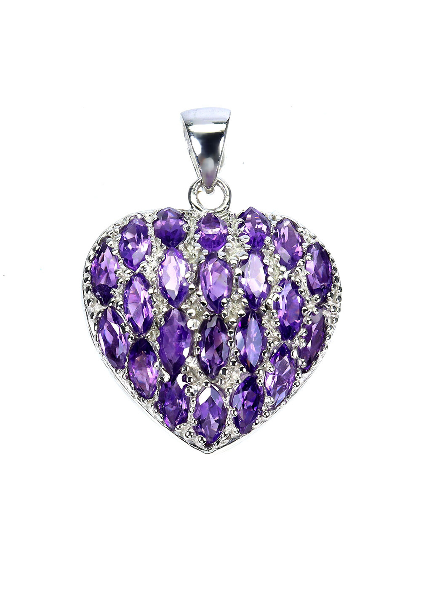 925 rhodium plated silver pendant set with natural amethysts