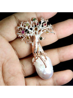 Brooch with Pearl and Tourmaline