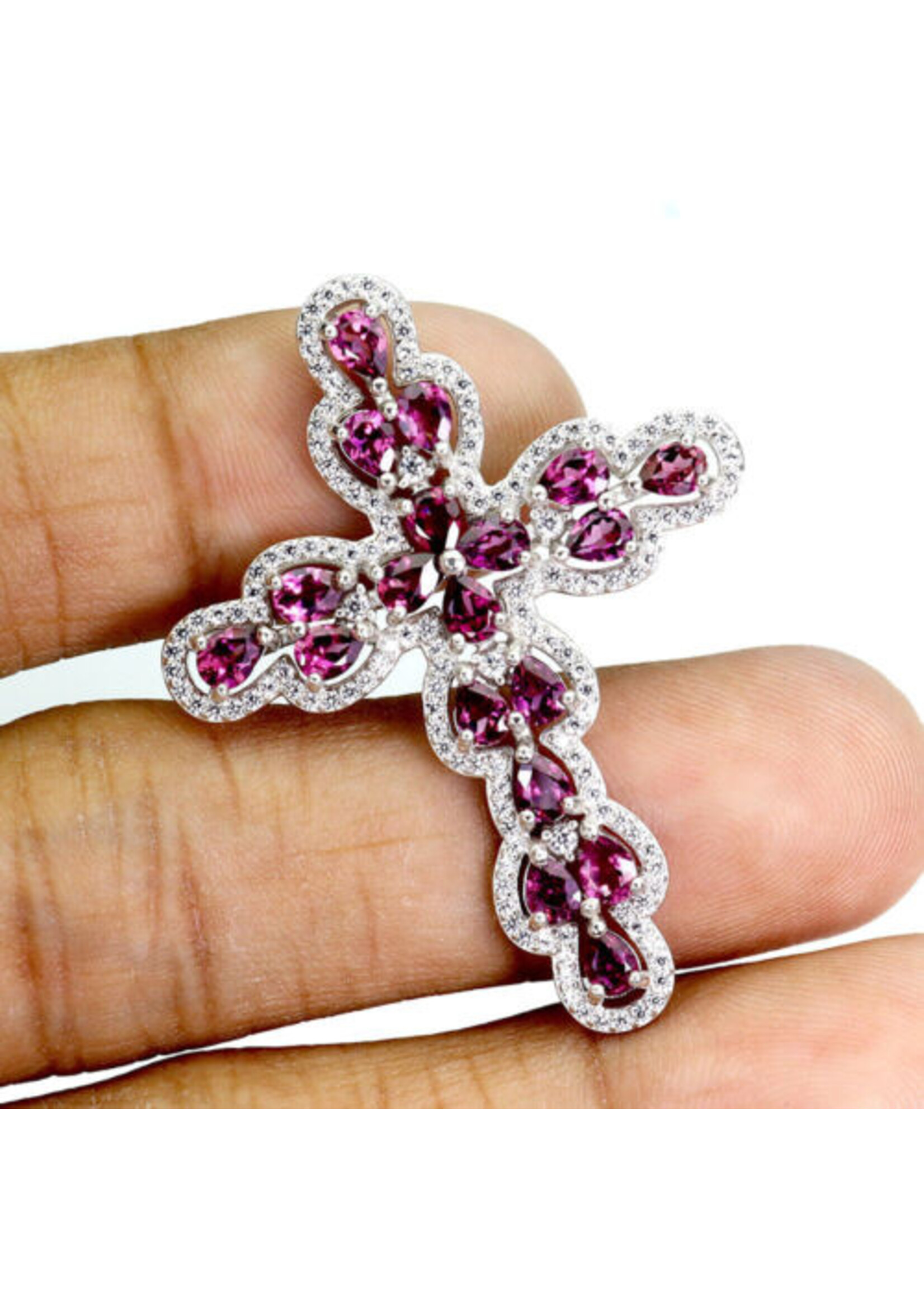 925 rhodium plated silver pendant set with natural rhodolites