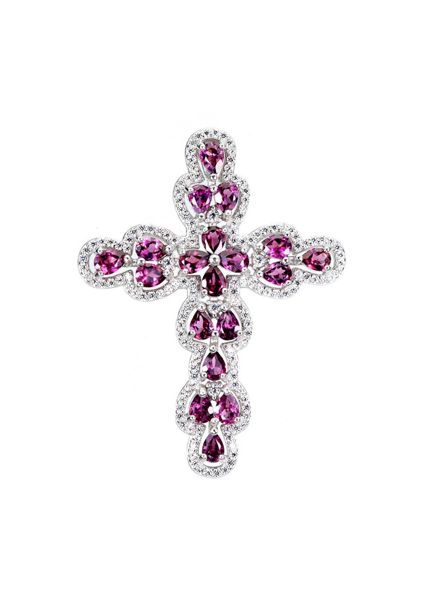925 rhodium plated silver pendant set with natural rhodolites