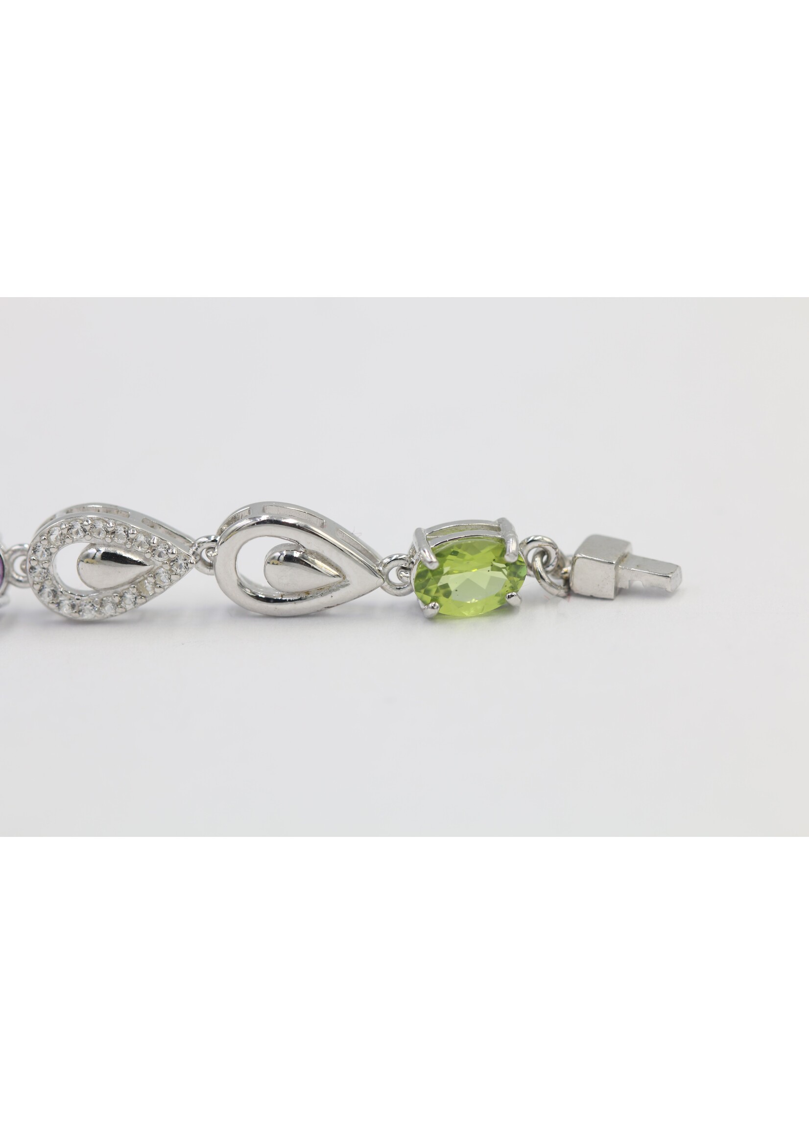925 gerhodineerd zilveren Armband bezet met natuurlijke  Amethist,Peridot en Topaas