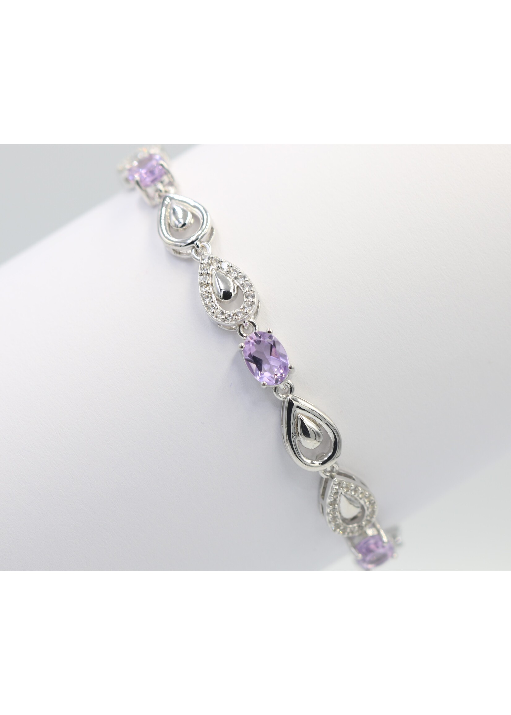 925 rhodium plated silver bracelet set with natural amethysts