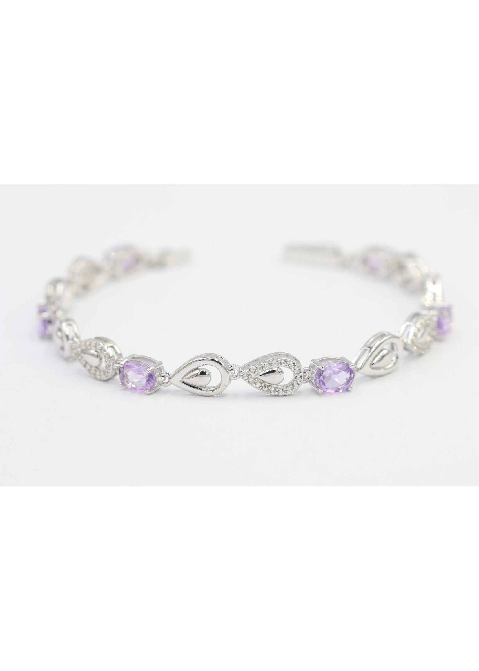 925 rhodium plated silver bracelet set with natural amethysts
