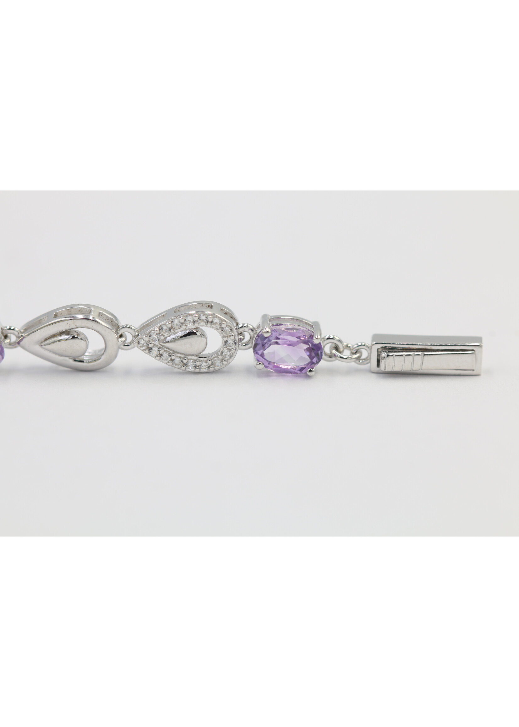 925 rhodium plated silver bracelet set with natural amethysts