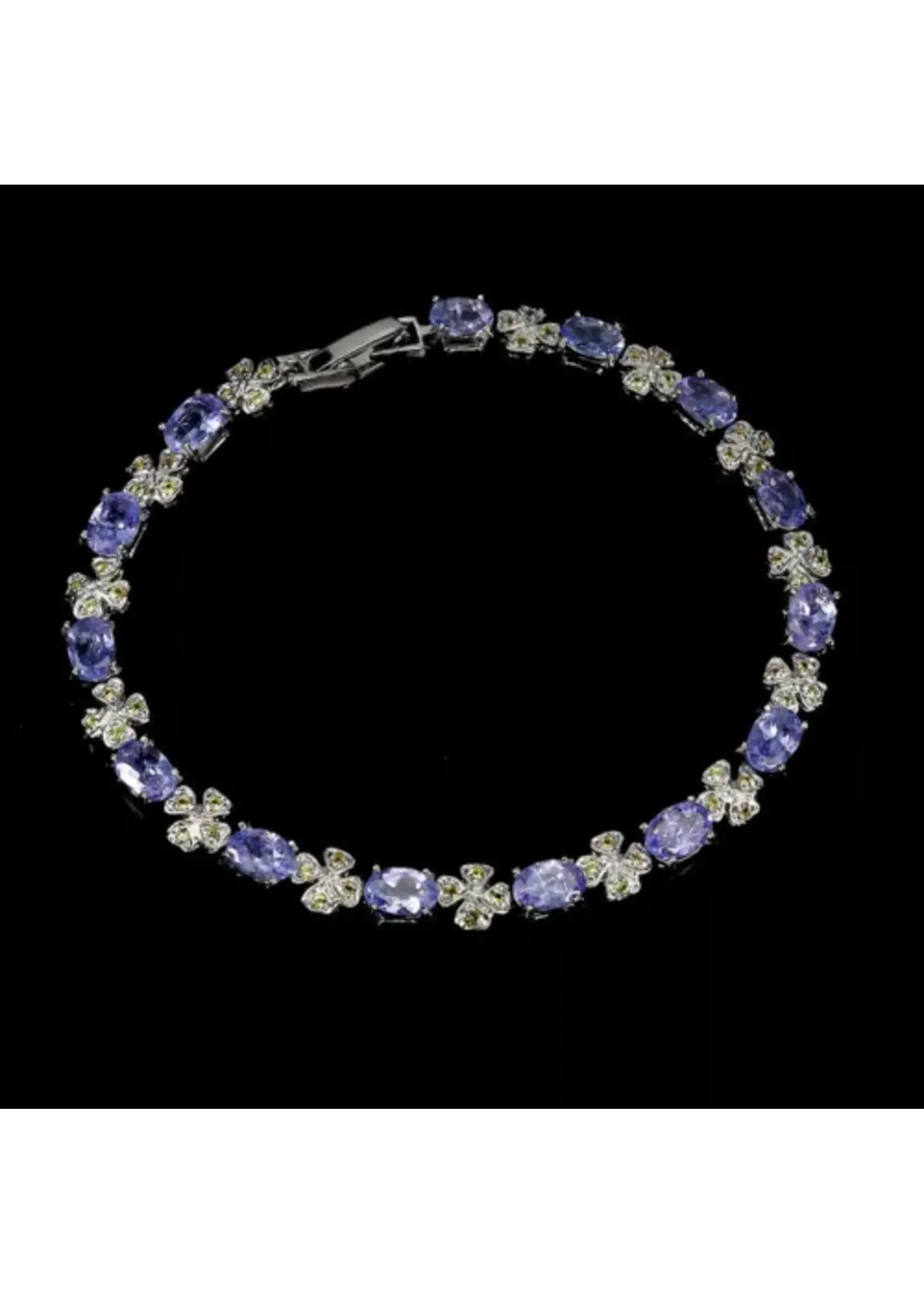 925 rhodium plated silver bracelet set with natural sapphire and tanzanite