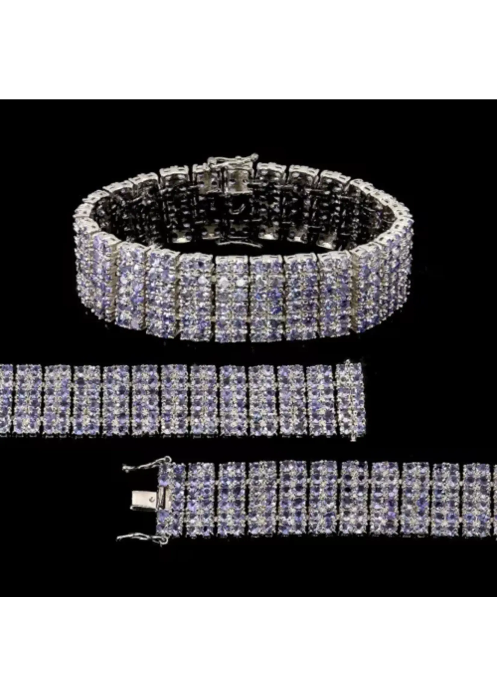925 rhodium plated silver bracelet set with natural tanzanites