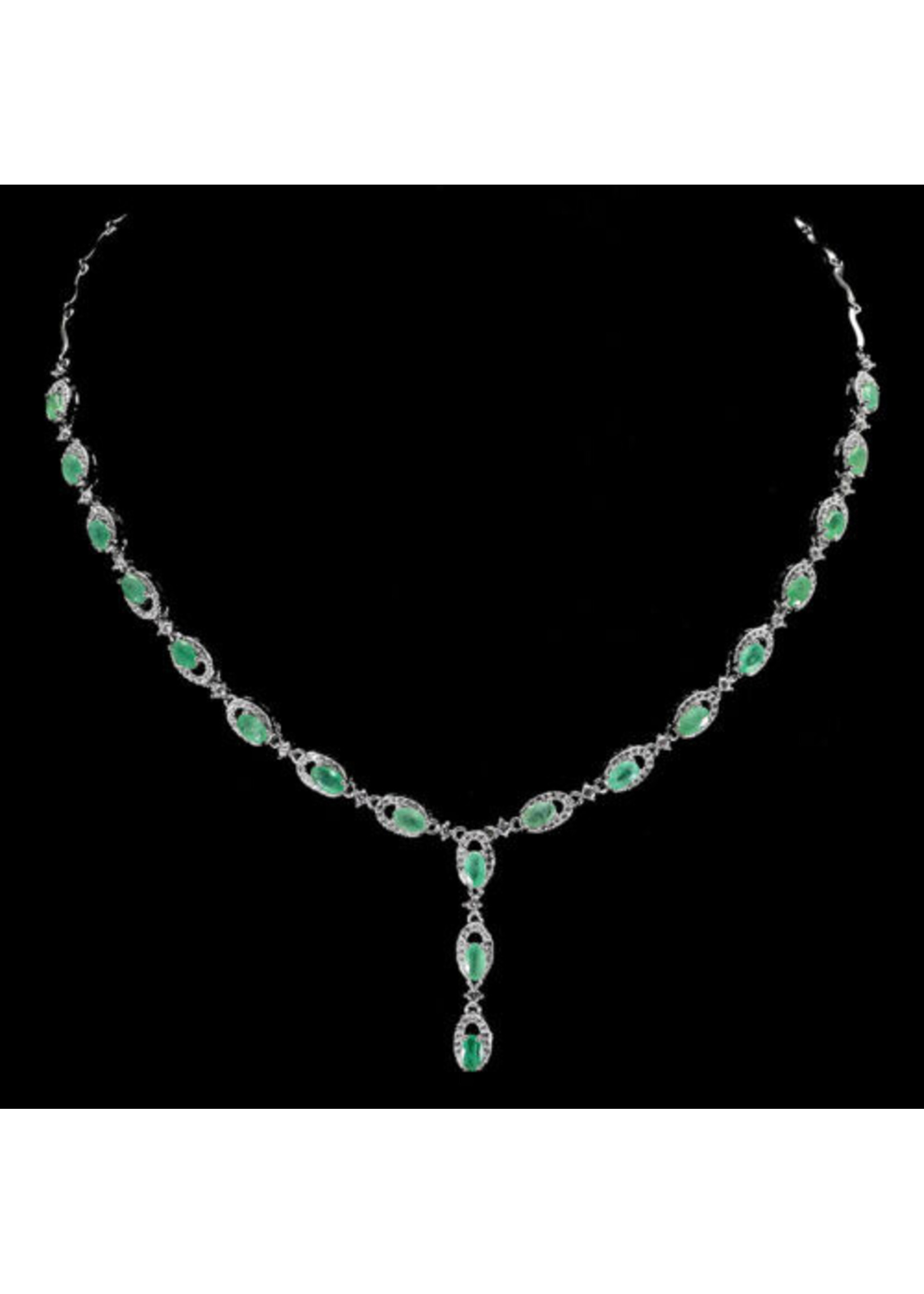 Collier en argent 925 rhodié serti d'émeraudes naturelles