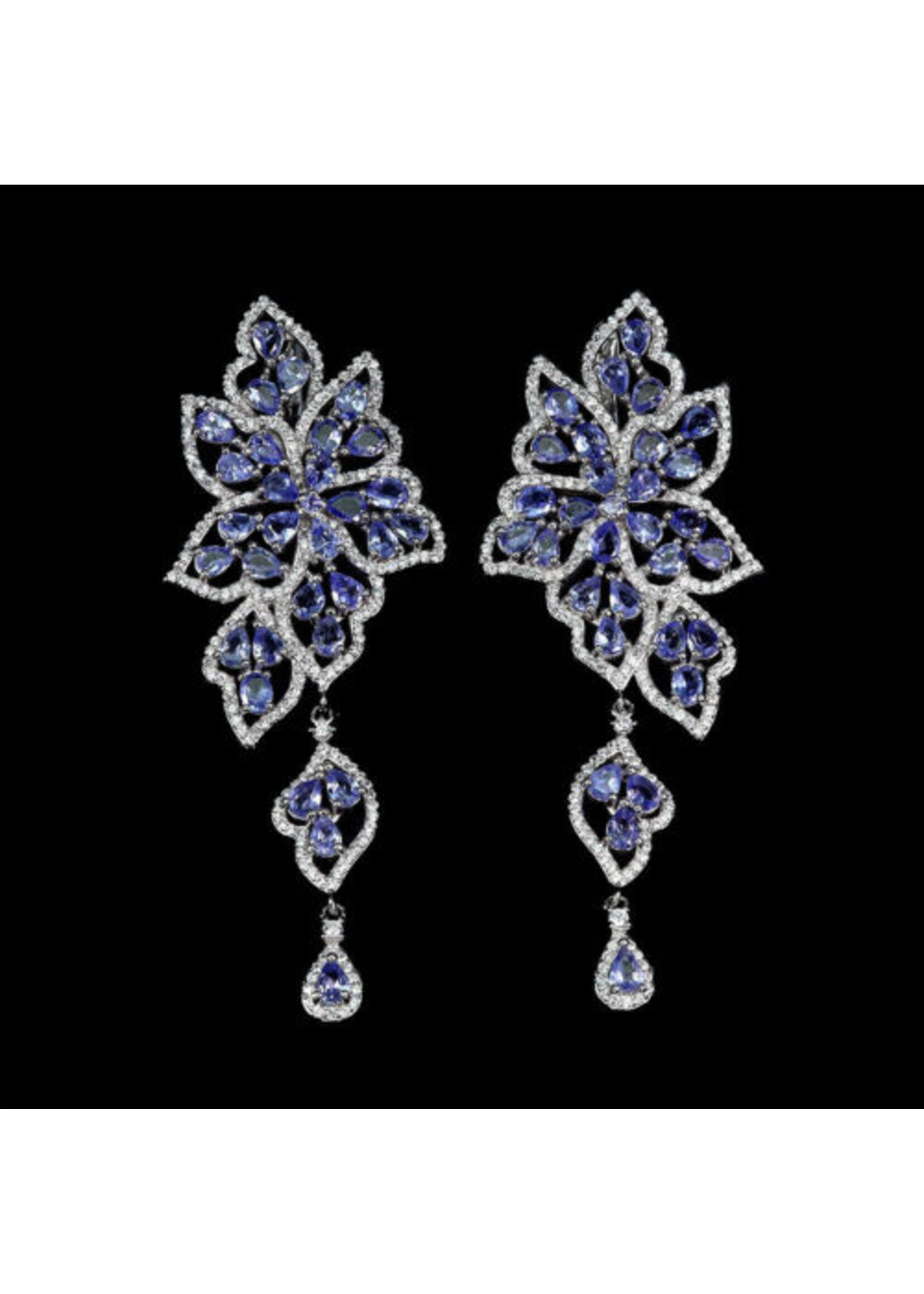 925 rhodium plated silver earrings set with natural tanzanites