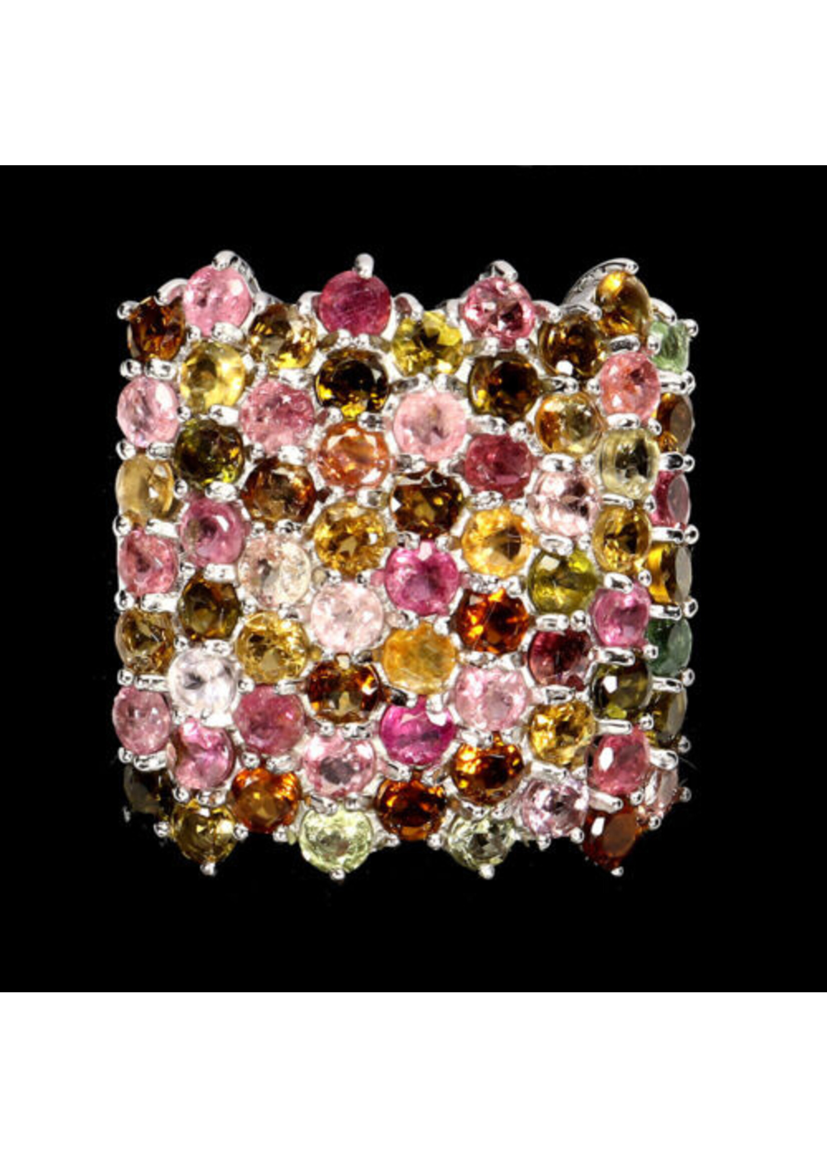 925 rhodium plated silver ring set with natural tourmalines