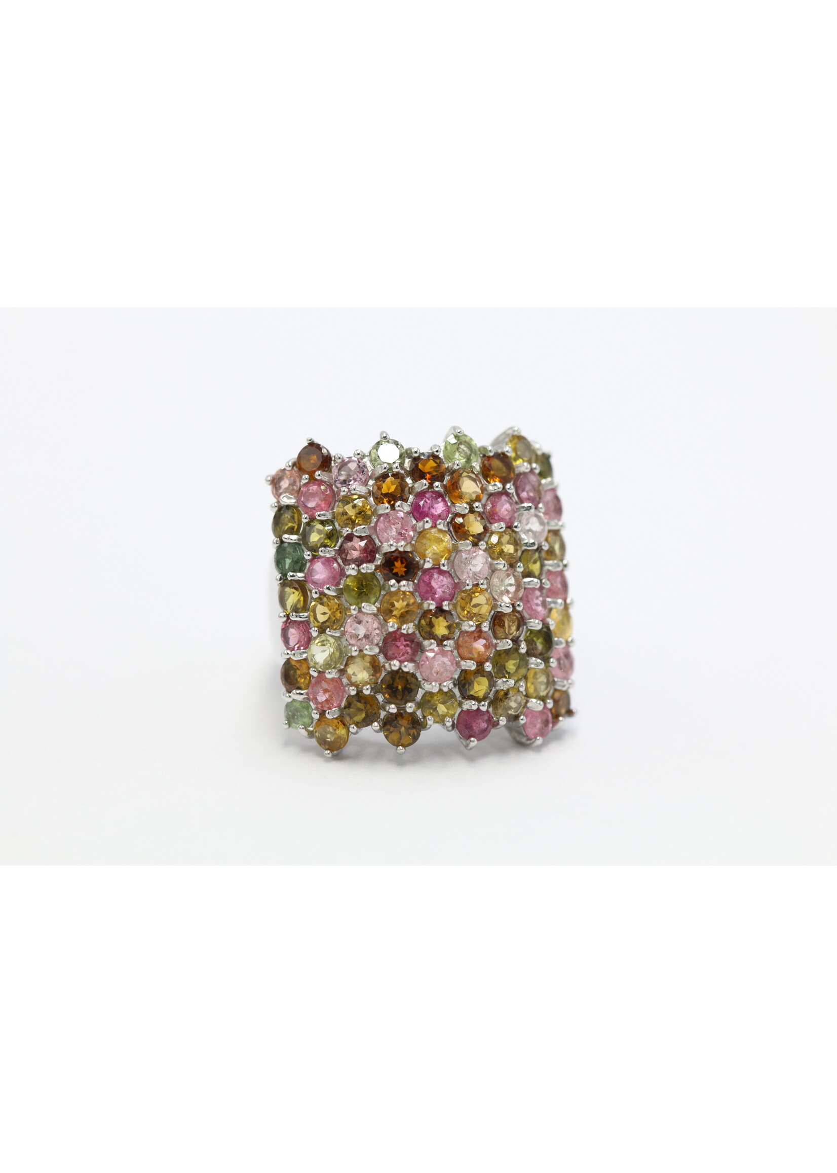 925 rhodium plated silver ring set with natural tourmalines