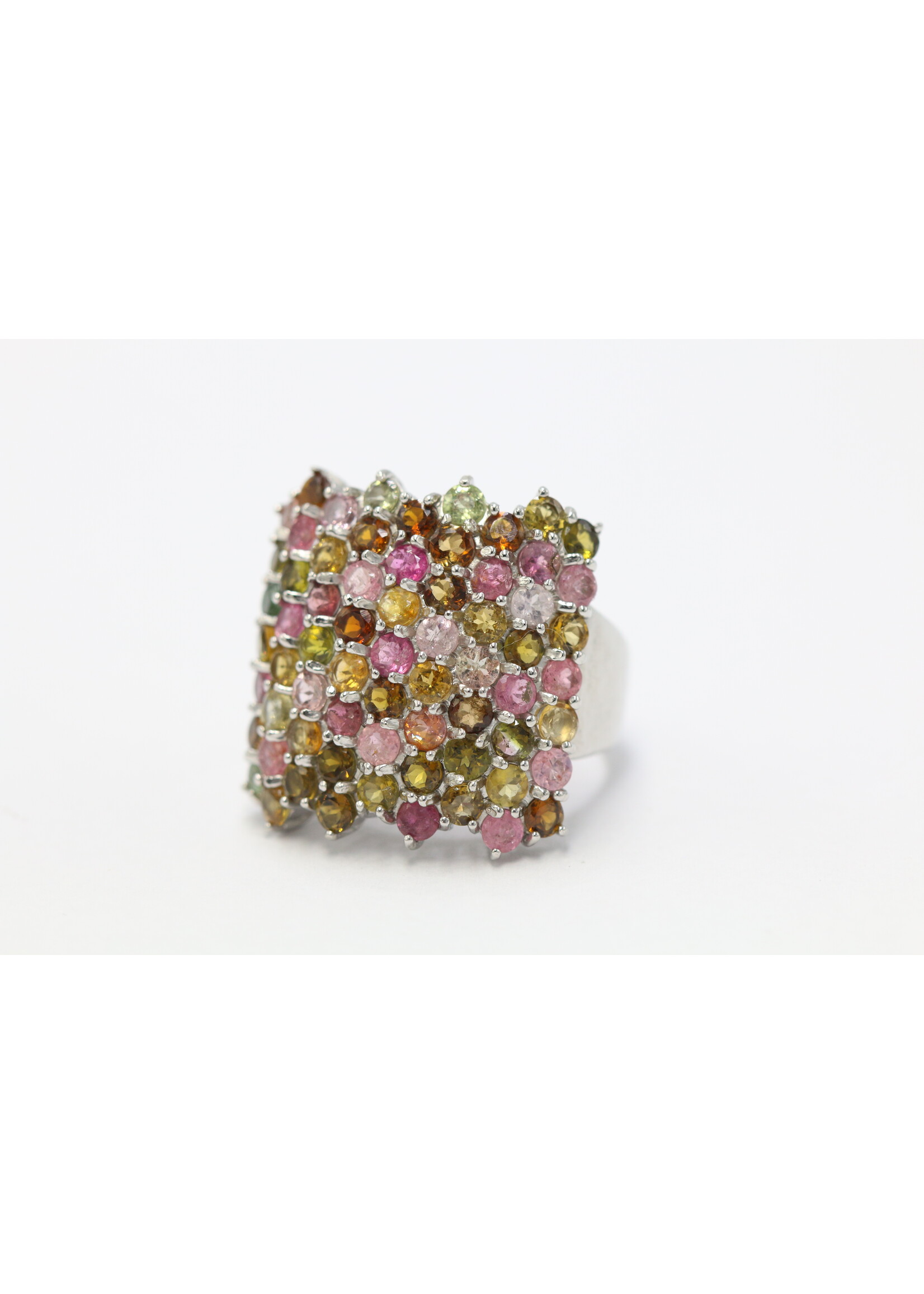 925 rhodium plated silver ring set with natural tourmalines