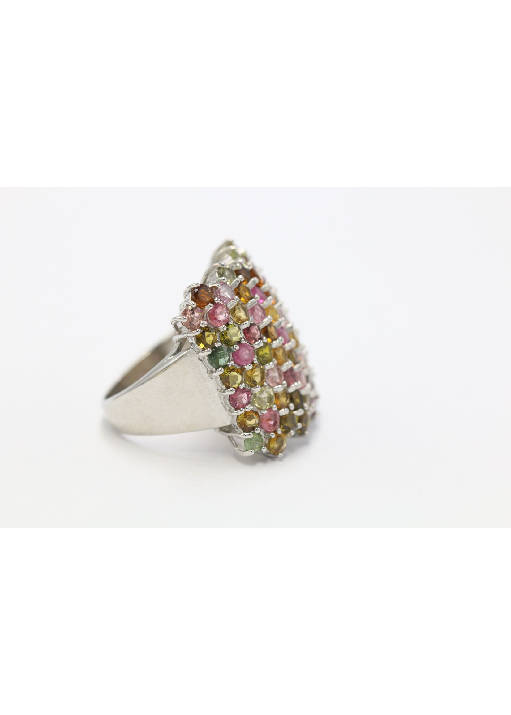 925 rhodium plated silver ring set with natural tourmalines