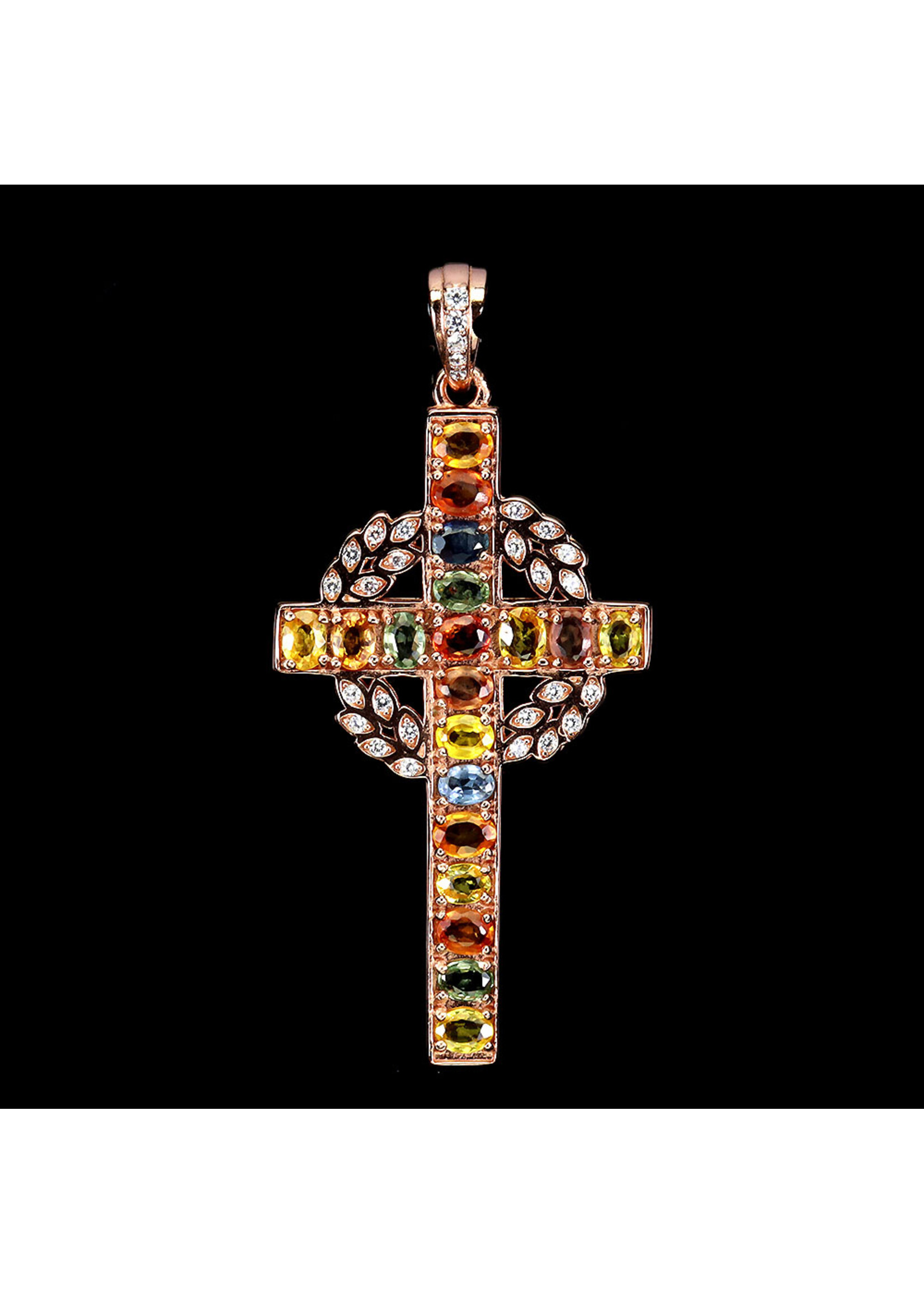 Pendentif en argent 925 rhodié serti de saphirs naturels multicolores
