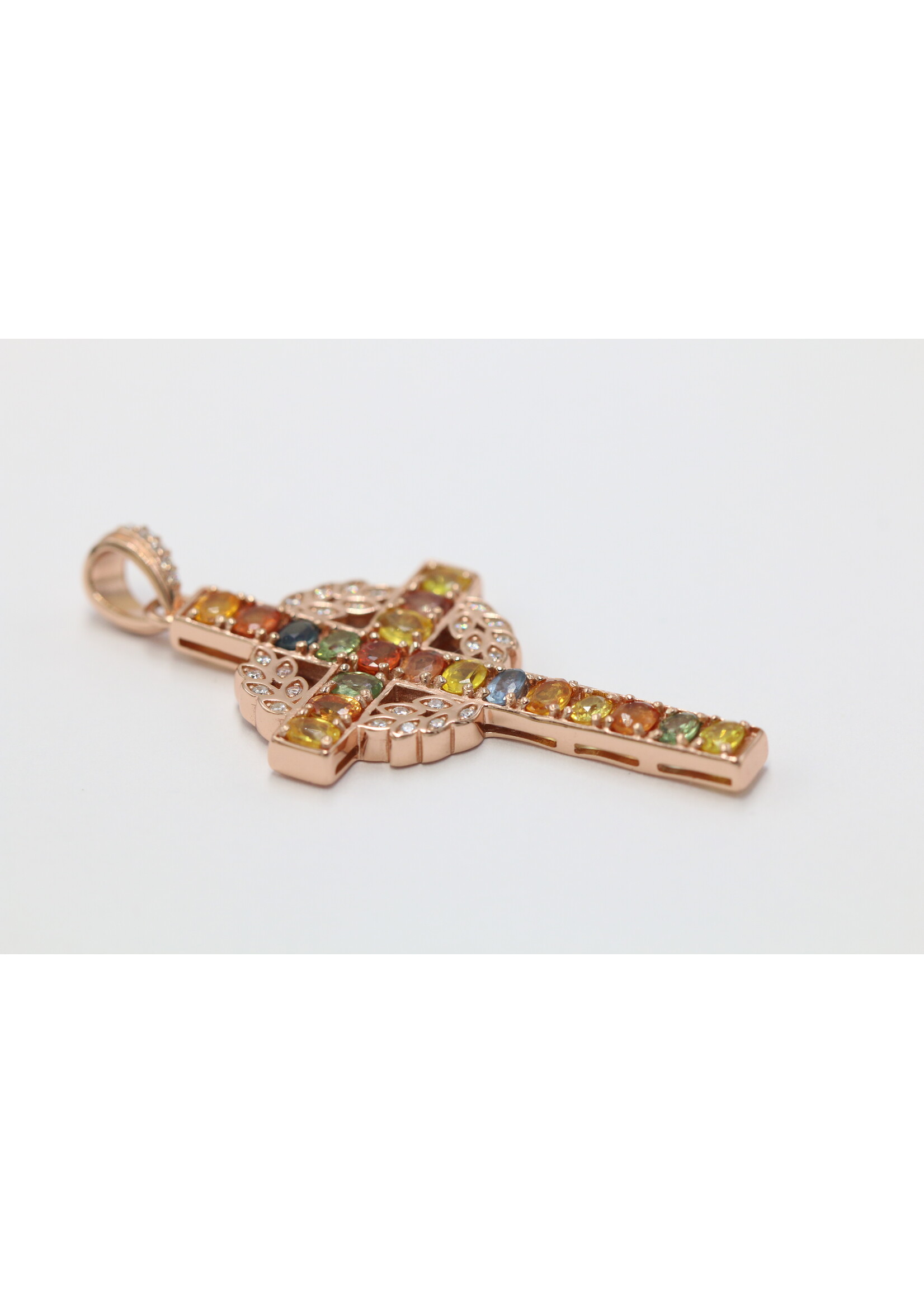 Ciondolo in argento rodiato 925 con zaffiri naturali multicolori