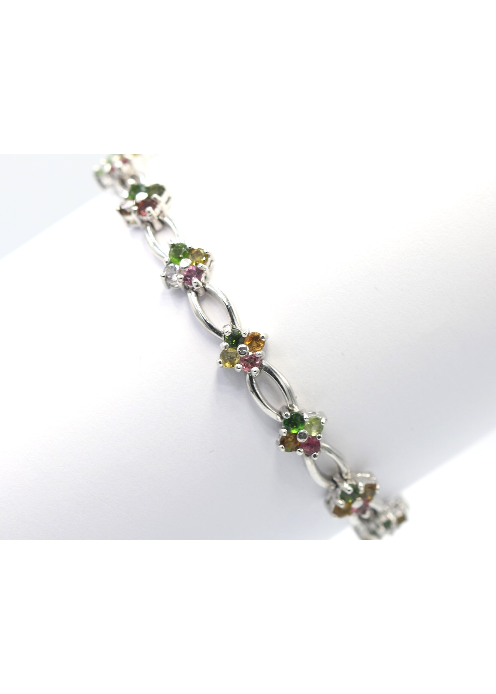 925 gerhodineerd zilveren Armband bezet met natuurlijke multi kluer Toermalijnen