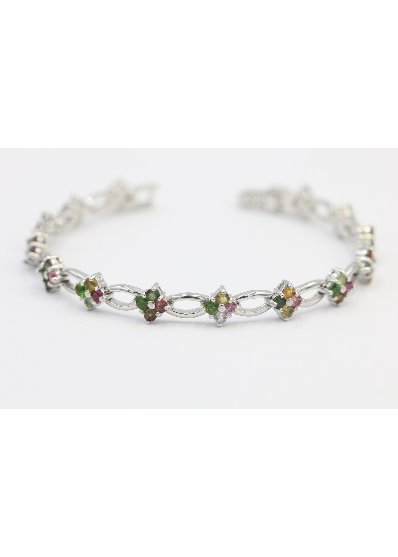 925 gerhodineerd zilveren Armband bezet met natuurlijke multi kluer Toermalijnen