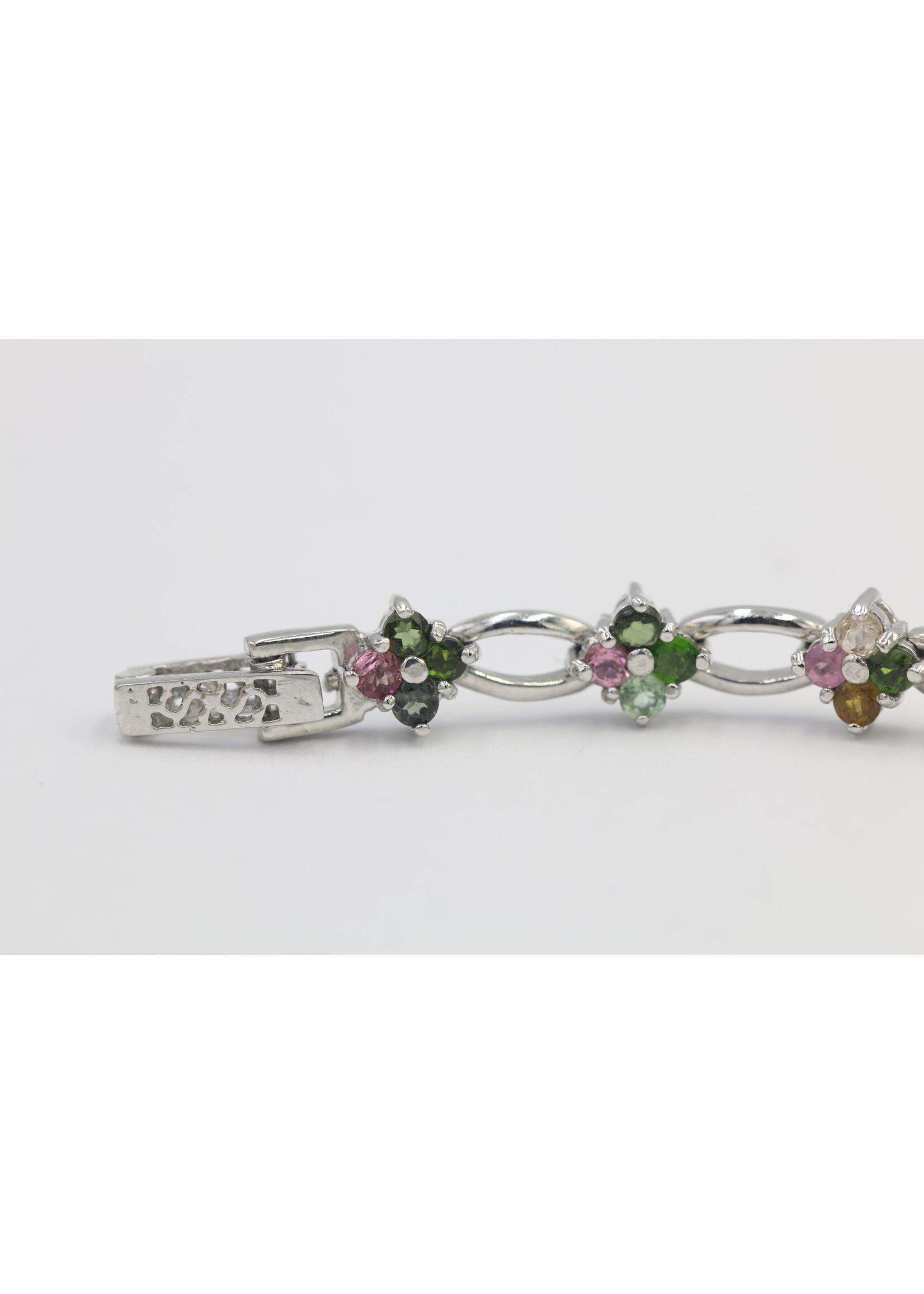 925 gerhodineerd zilveren Armband bezet met natuurlijke multi kluer Toermalijnen