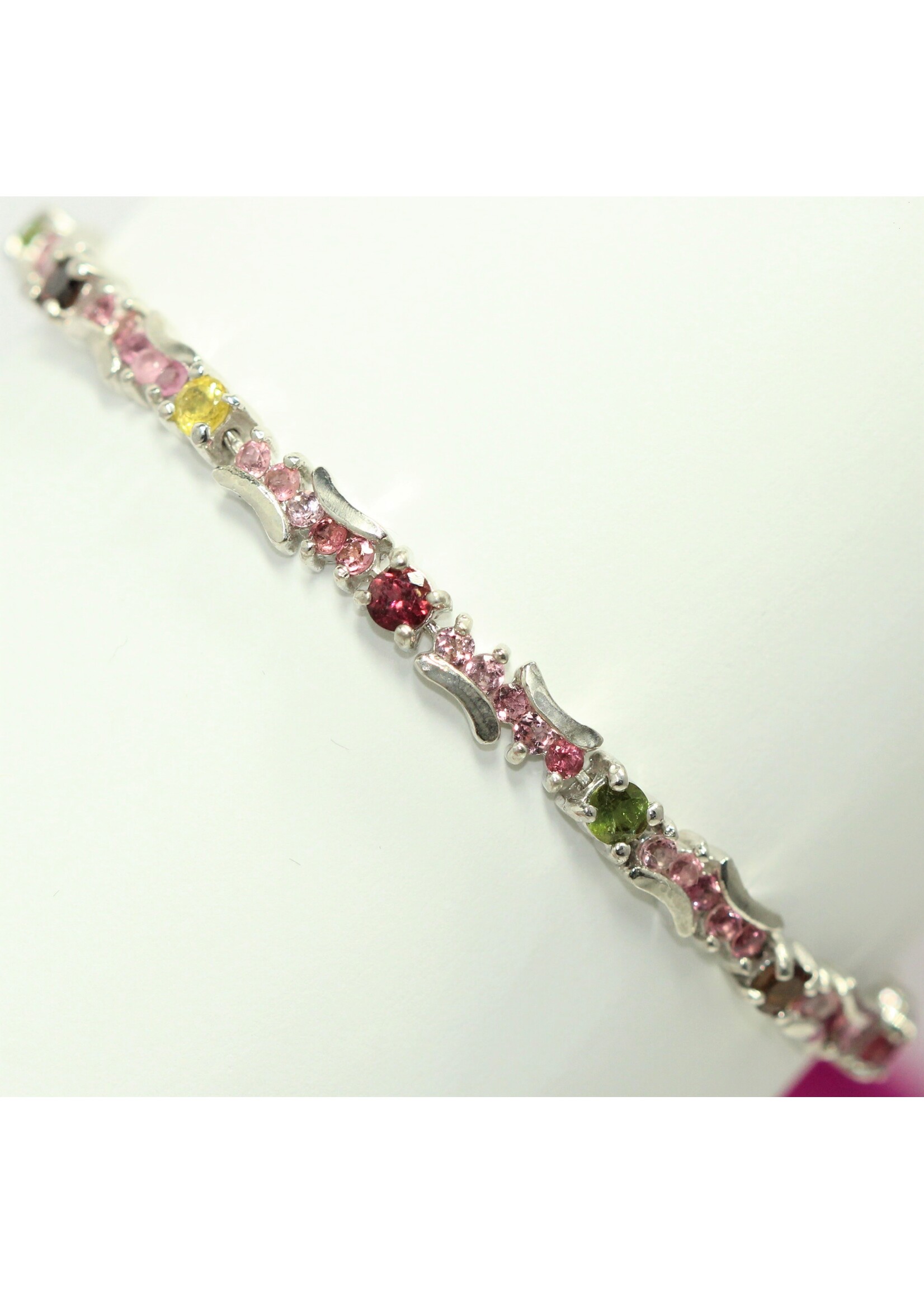 925 gerhodineerd zilveren Armband bezet met natuurlijke multi kluer Toermalijnen