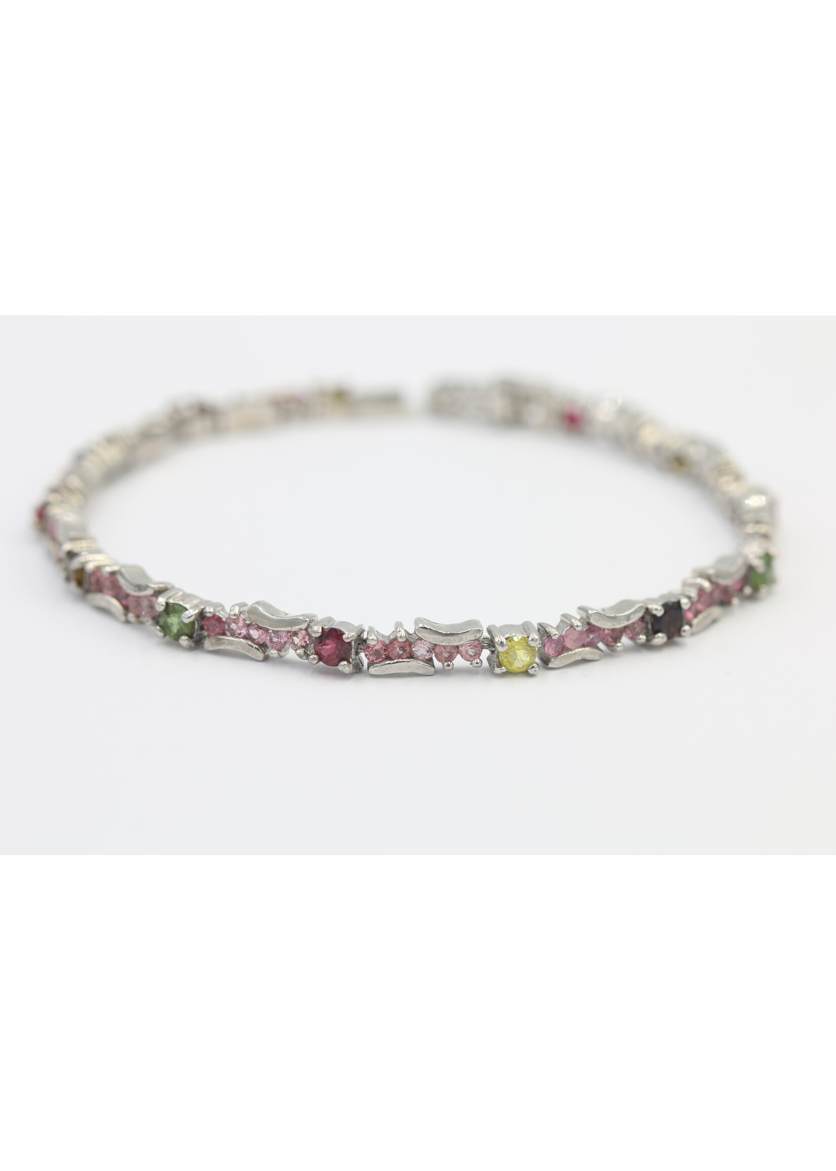 925 gerhodineerd zilveren Armband bezet met natuurlijke multi kluer Toermalijnen