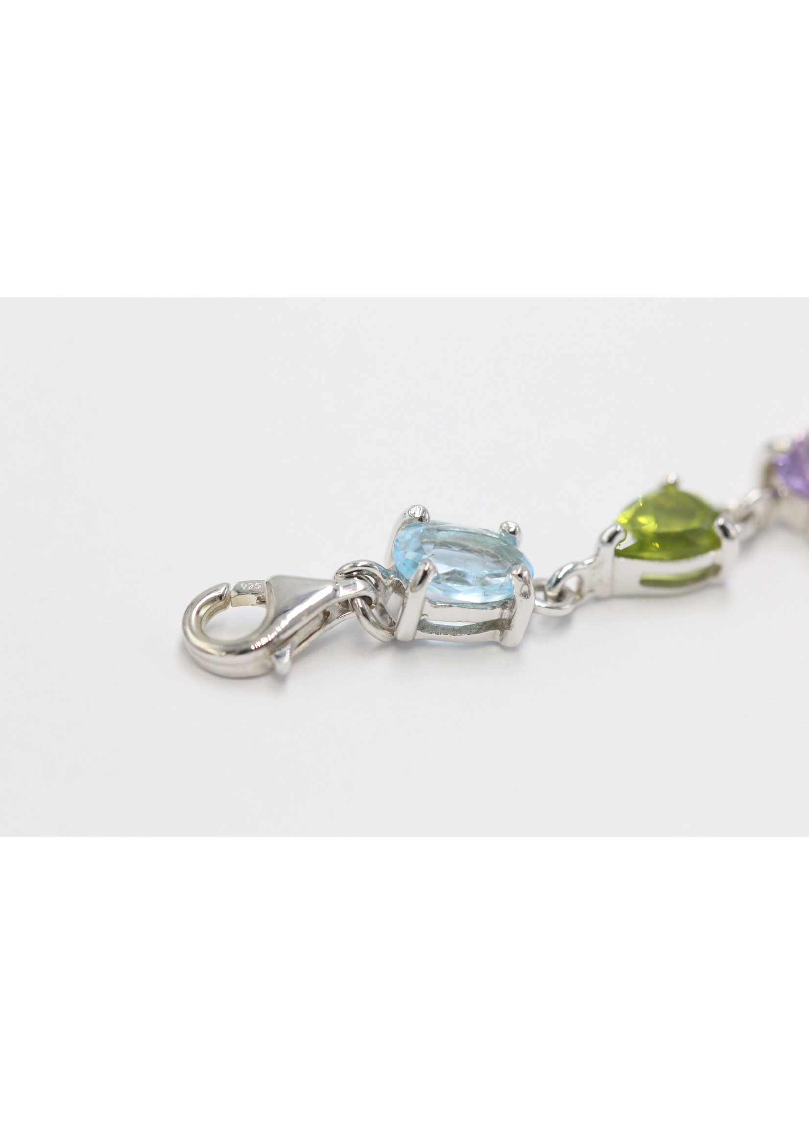 925 gerhodineerd zilveren Armband bezet met natuurlijke  Amethist,Granaat,Peridot,Topaas en Citrienen
