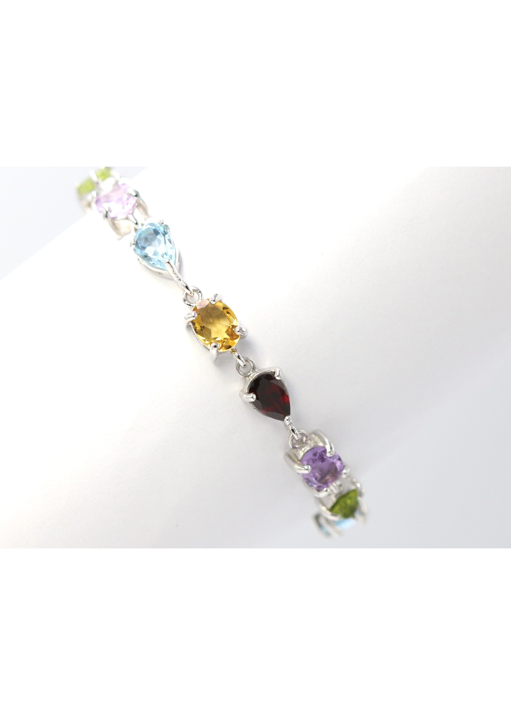 925 gerhodineerd zilveren Armband bezet met natuurlijke  Amethist,Granaat,Peridot,Topaas en Citrienen