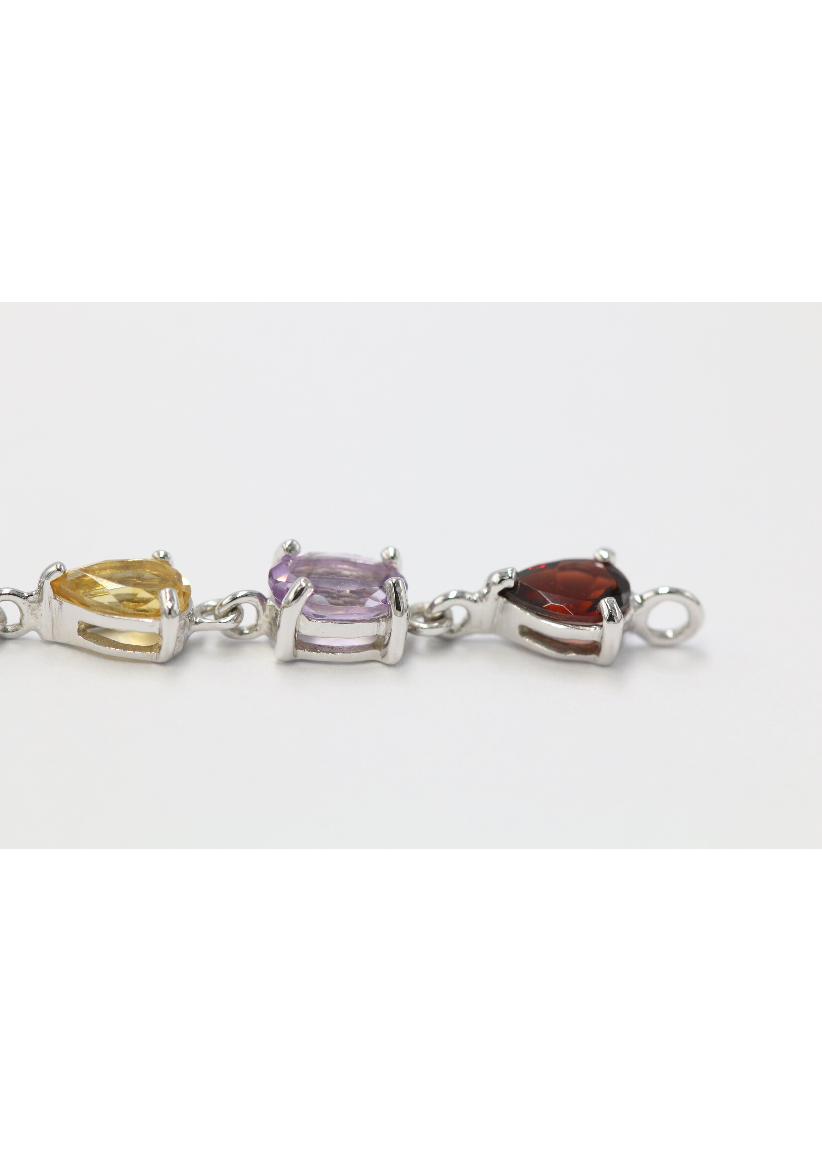 925 gerhodineerd zilveren Armband bezet met natuurlijke  Amethist,Granaat,Peridot,Topaas en Citrienen