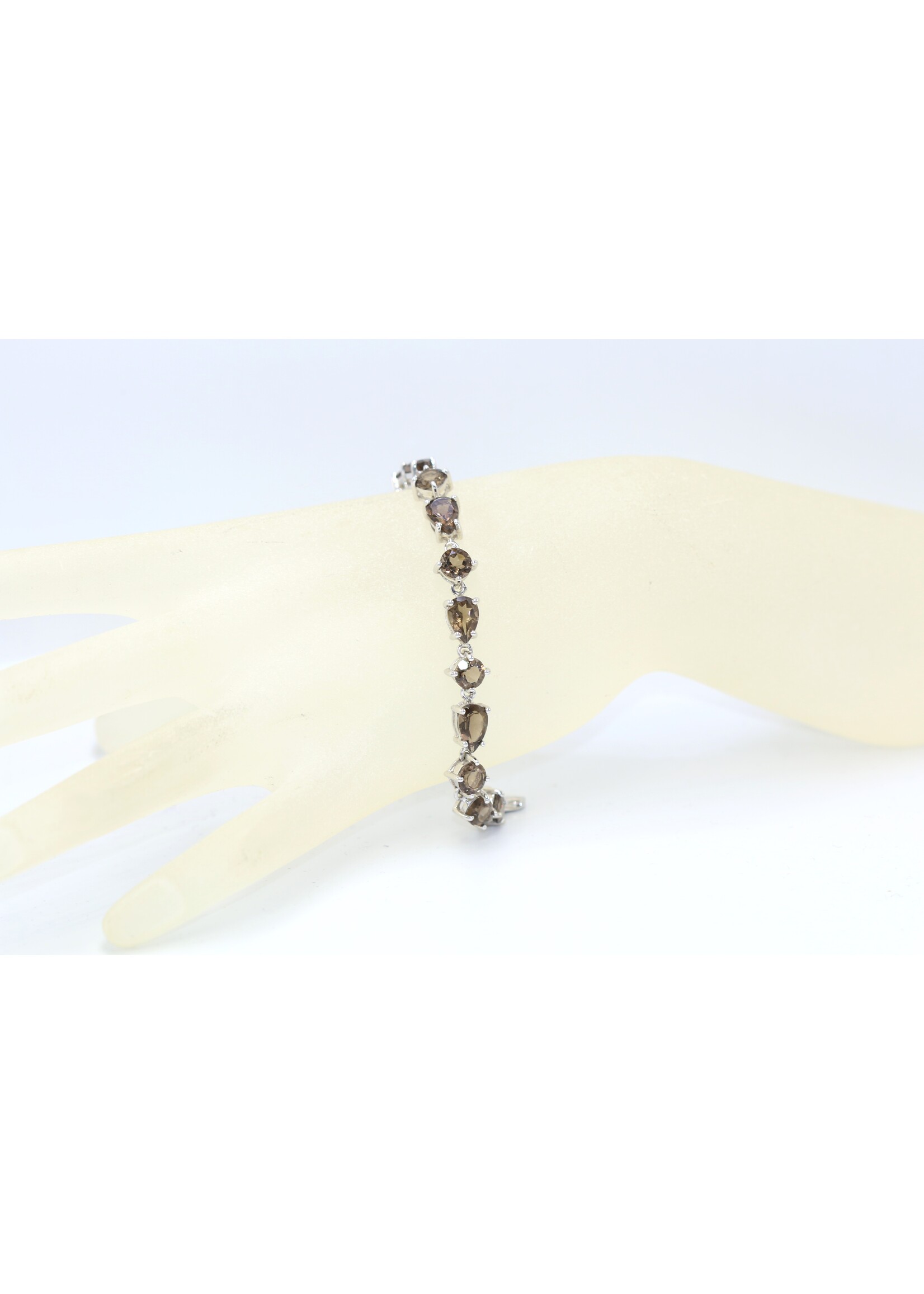 925 gerhodineerd zilveren Armband bezet met natuurlijke Rookkwarts