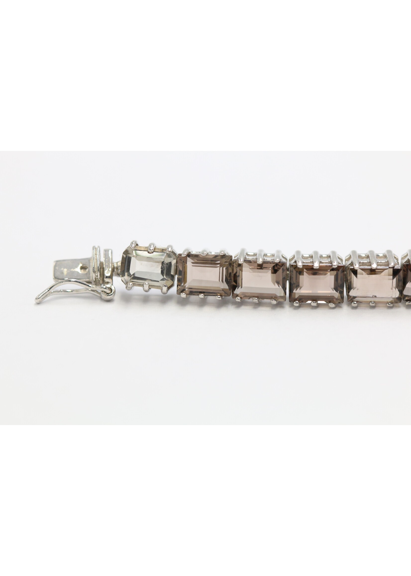 925 rhodium plated silver bracelet set with natural smoky quartz