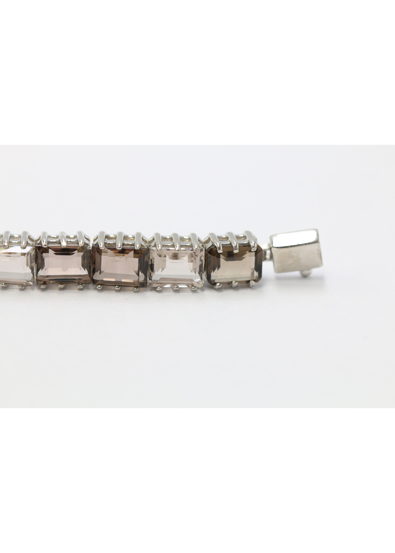 925 gerhodineerd zilveren Armband bezet met natuurlijke Rookkwarts