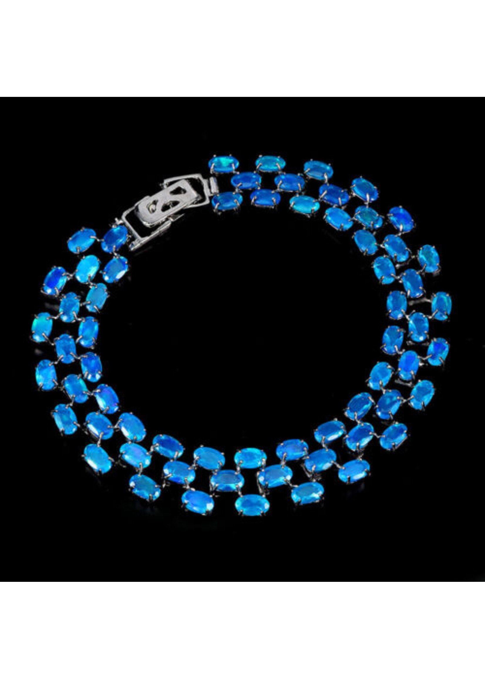 925 rhodium plated silver bracelet set with natural Blue Opal