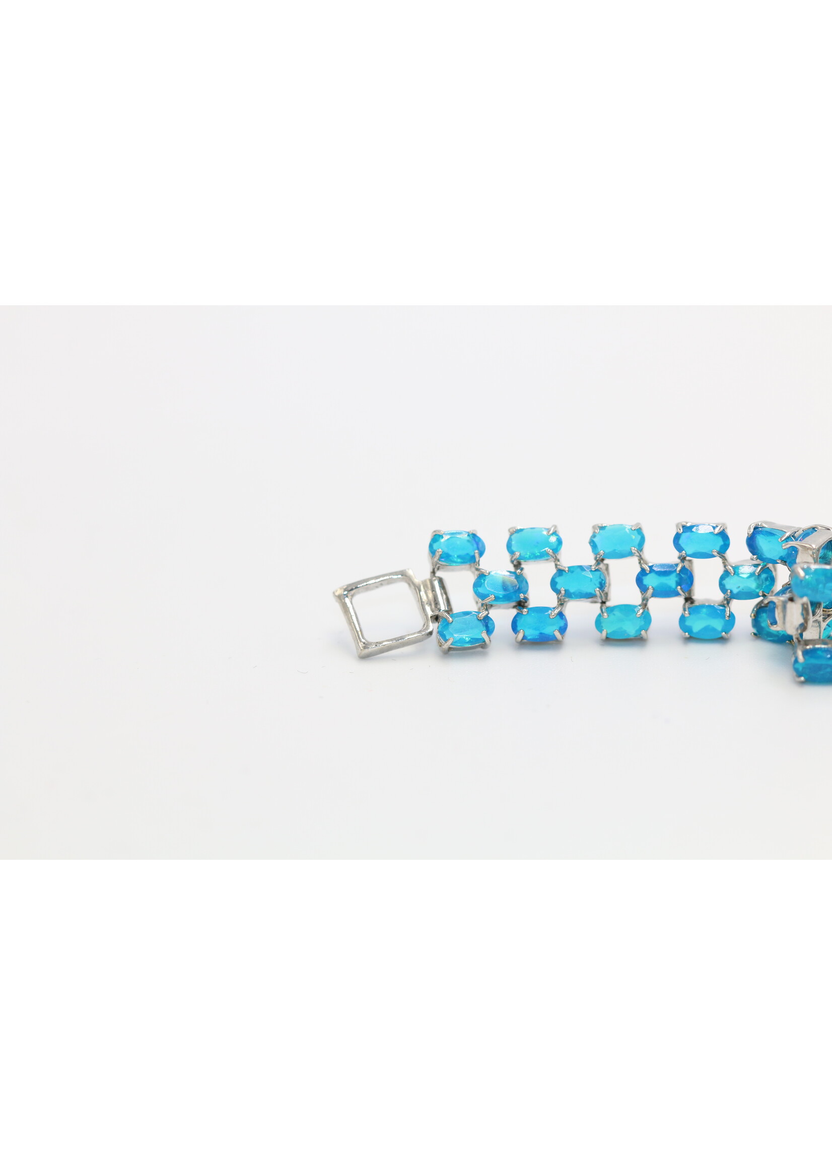 925 rhodium plated silver bracelet set with natural Blue Opal