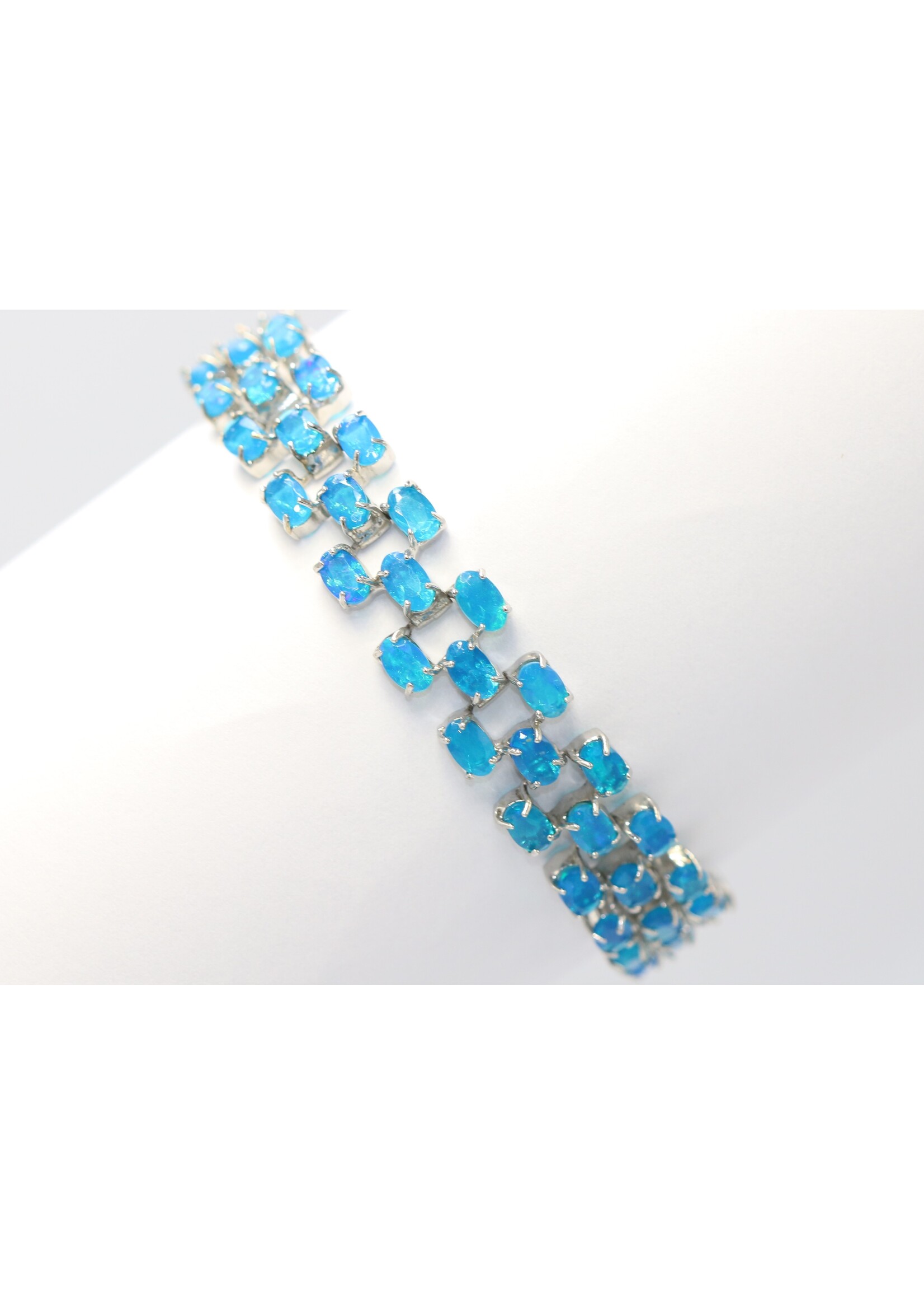 925 rhodium plated silver bracelet set with natural Blue Opal