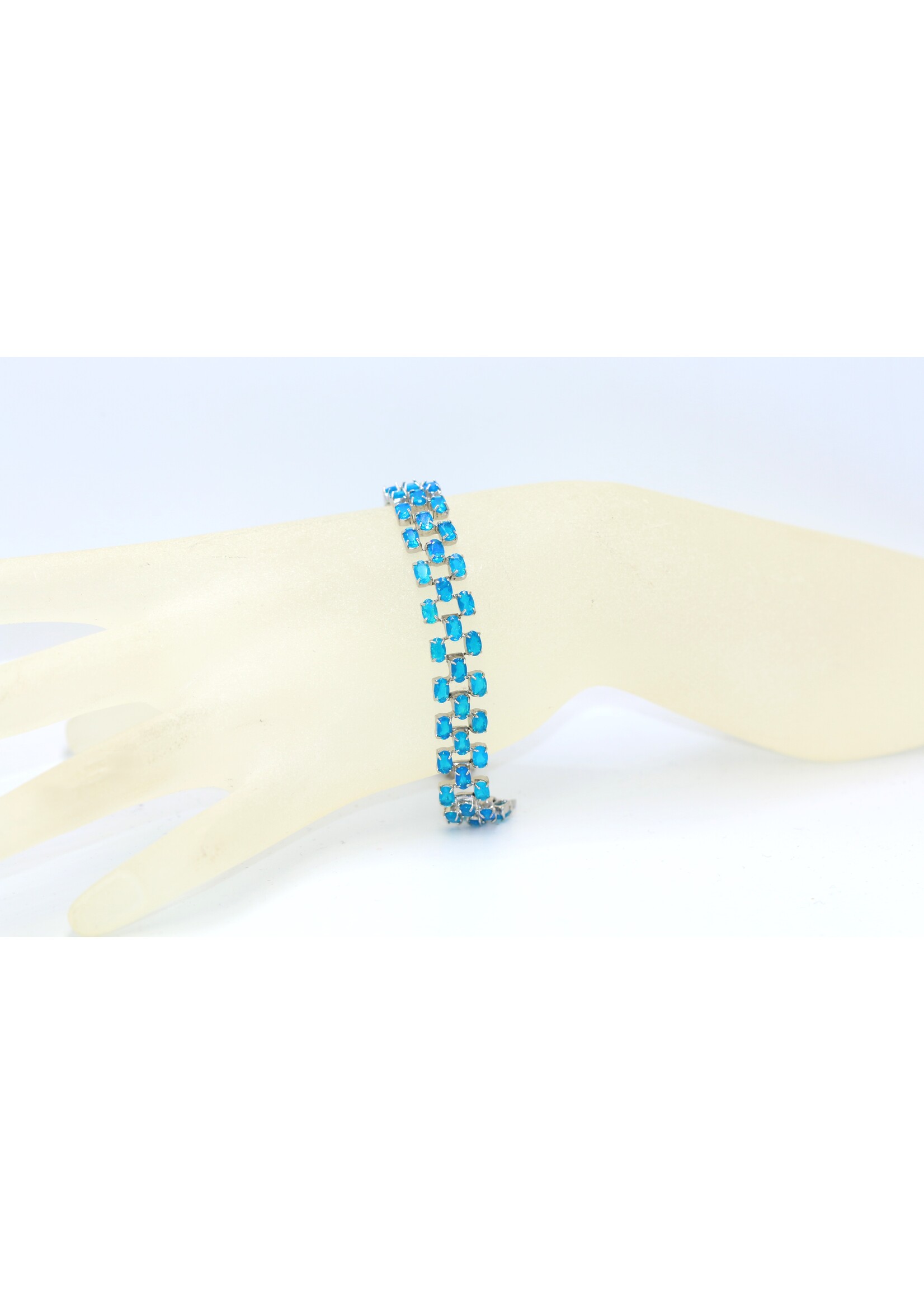 925 rhodium plated silver bracelet set with natural Blue Opal