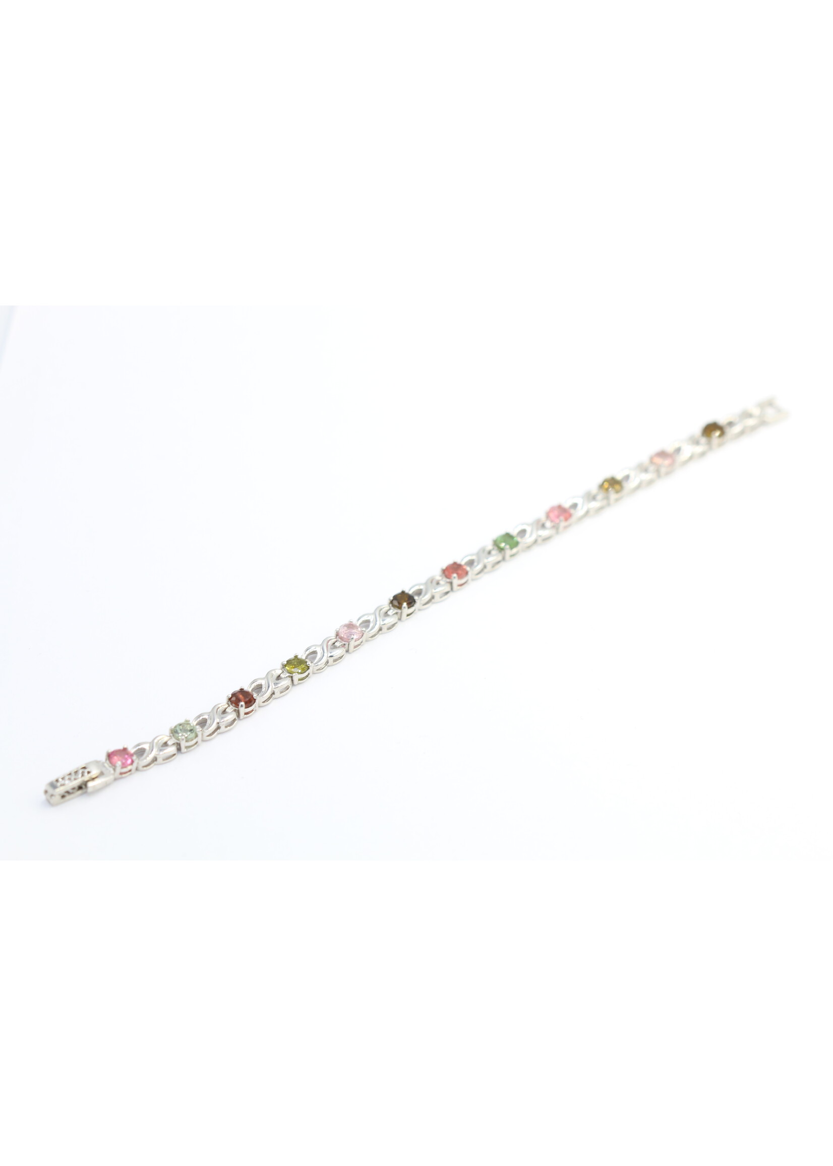 925 rhodium plated silver bracelet set with natural multi-colored tourmalines