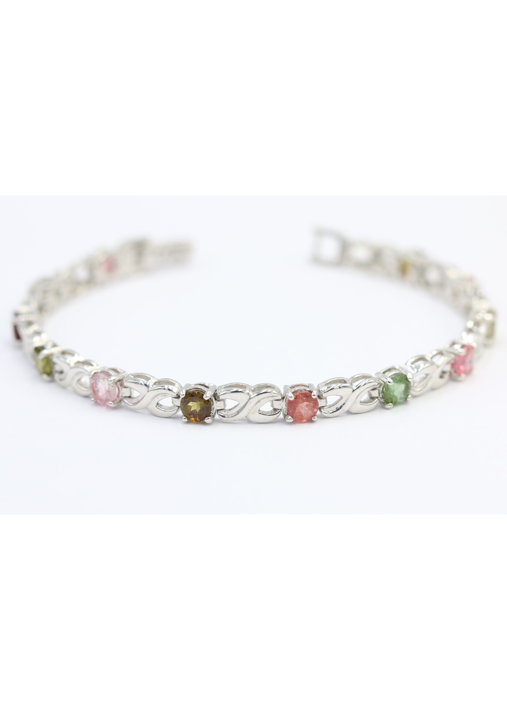 925 gerhodineerd zilveren Armband bezet met natuurlijke multi kluer Toermalijnen