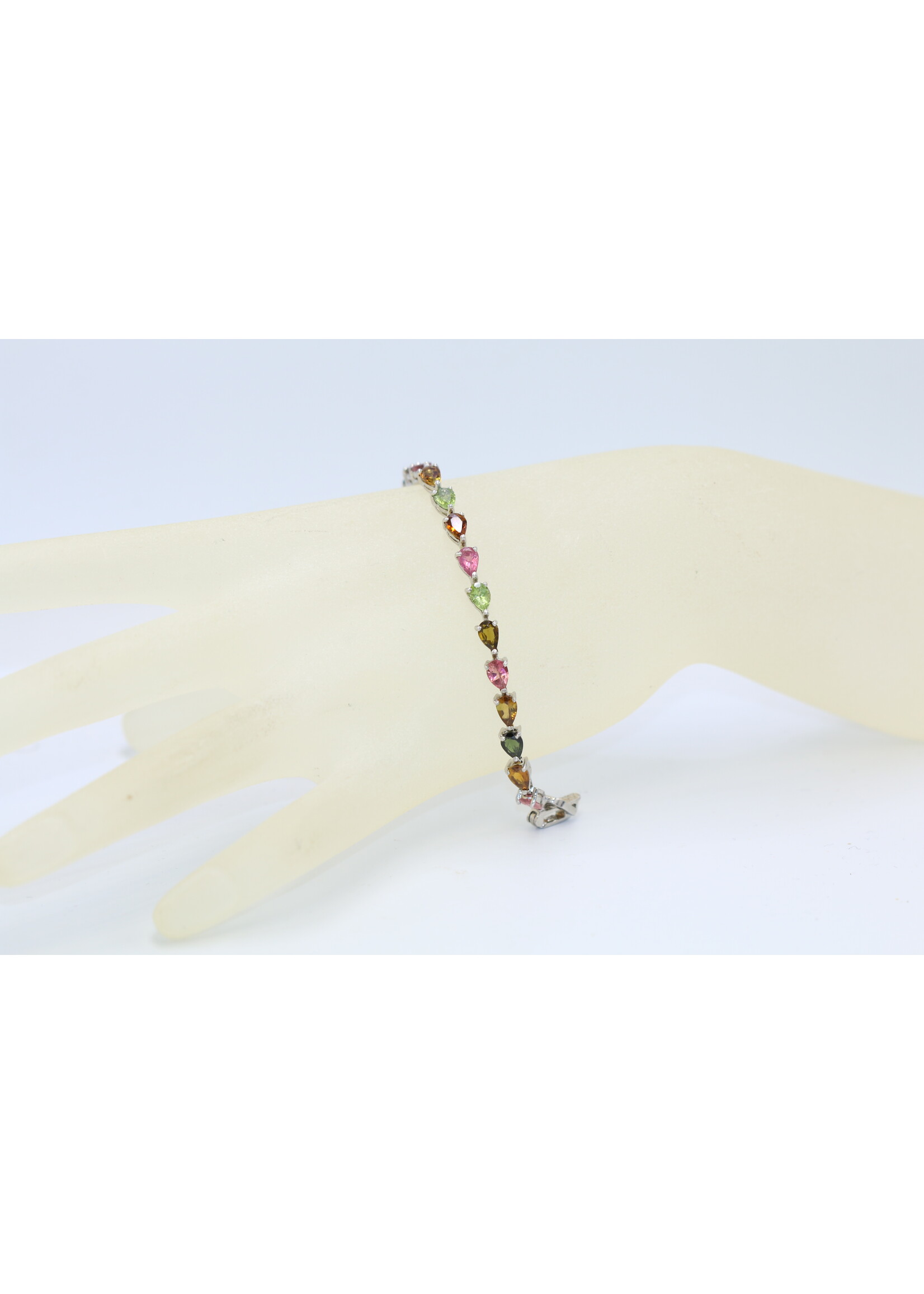 925 gerhodineerd zilveren Armband bezet met natuurlijke multi kluer Toermalijnen