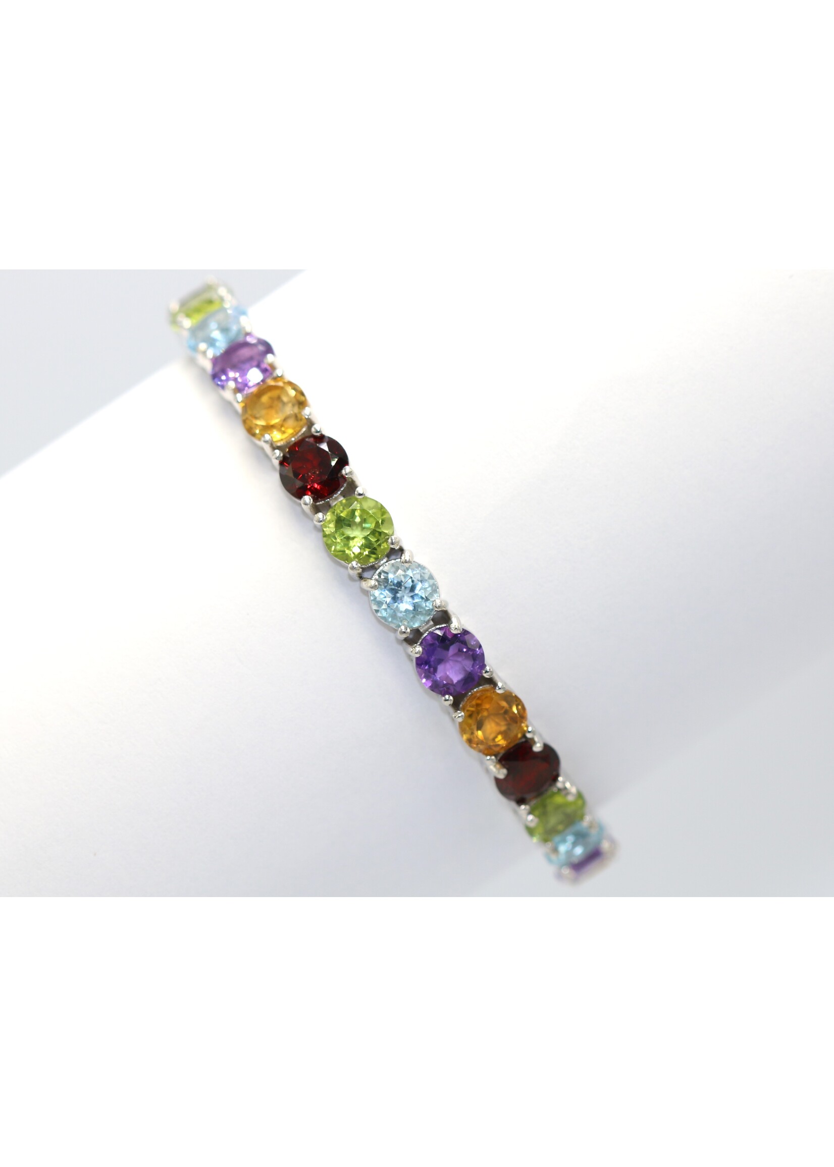 925 gerhodineerd zilveren Armband bezet met natuurlijke  Amethist,Granaat,Peridot,Topaas en Citrienen