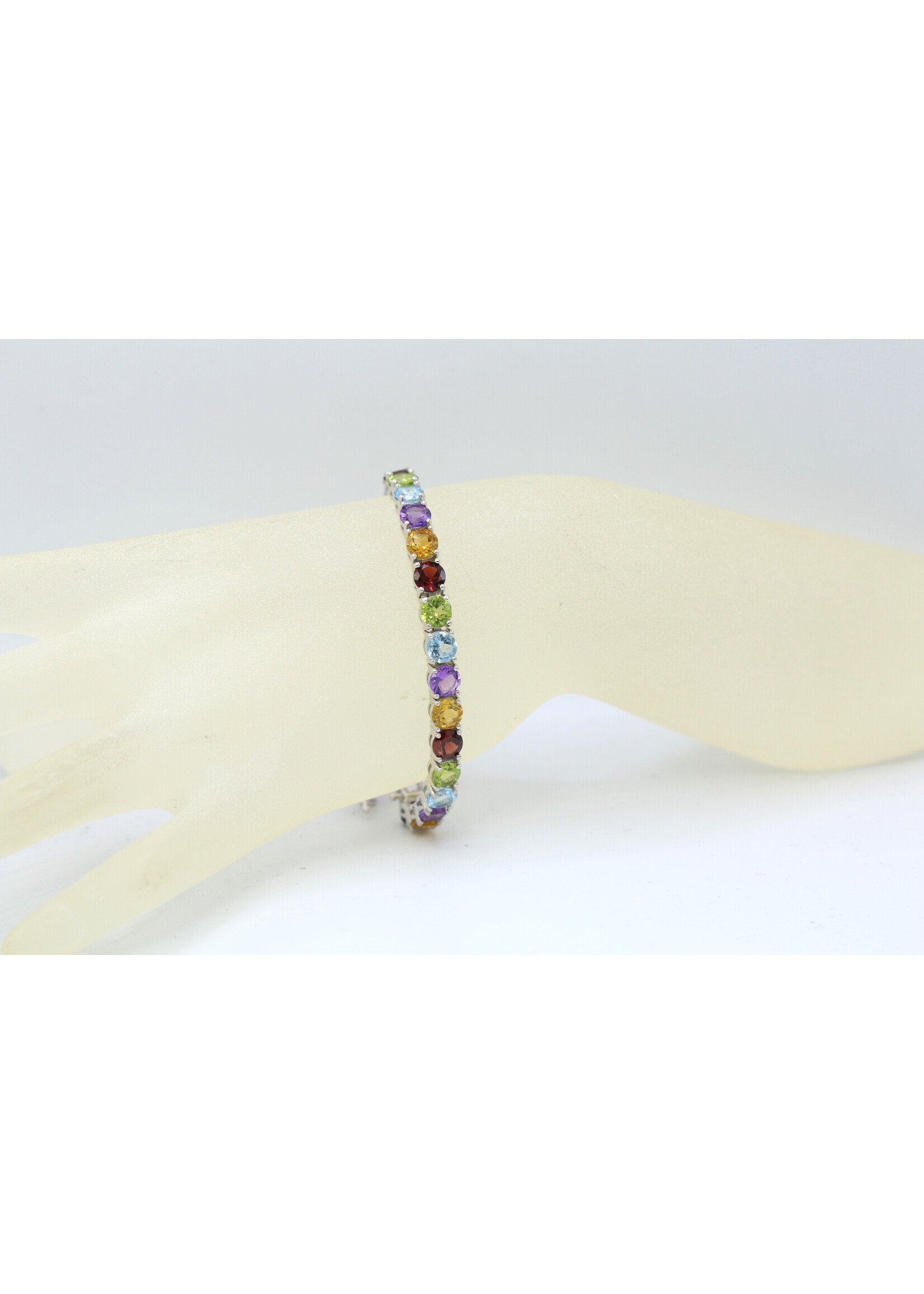 925 gerhodineerd zilveren Armband bezet met natuurlijke  Amethist,Granaat,Peridot,Topaas en Citrienen