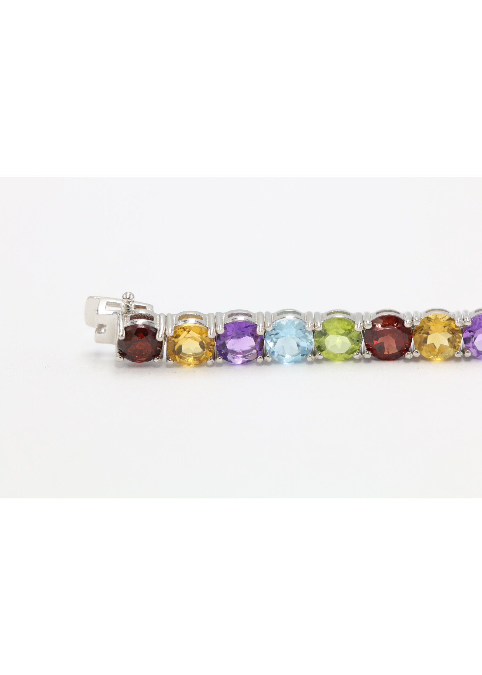 925 gerhodineerd zilveren Armband bezet met natuurlijke  Amethist,Granaat,Peridot,Topaas en Citrienen