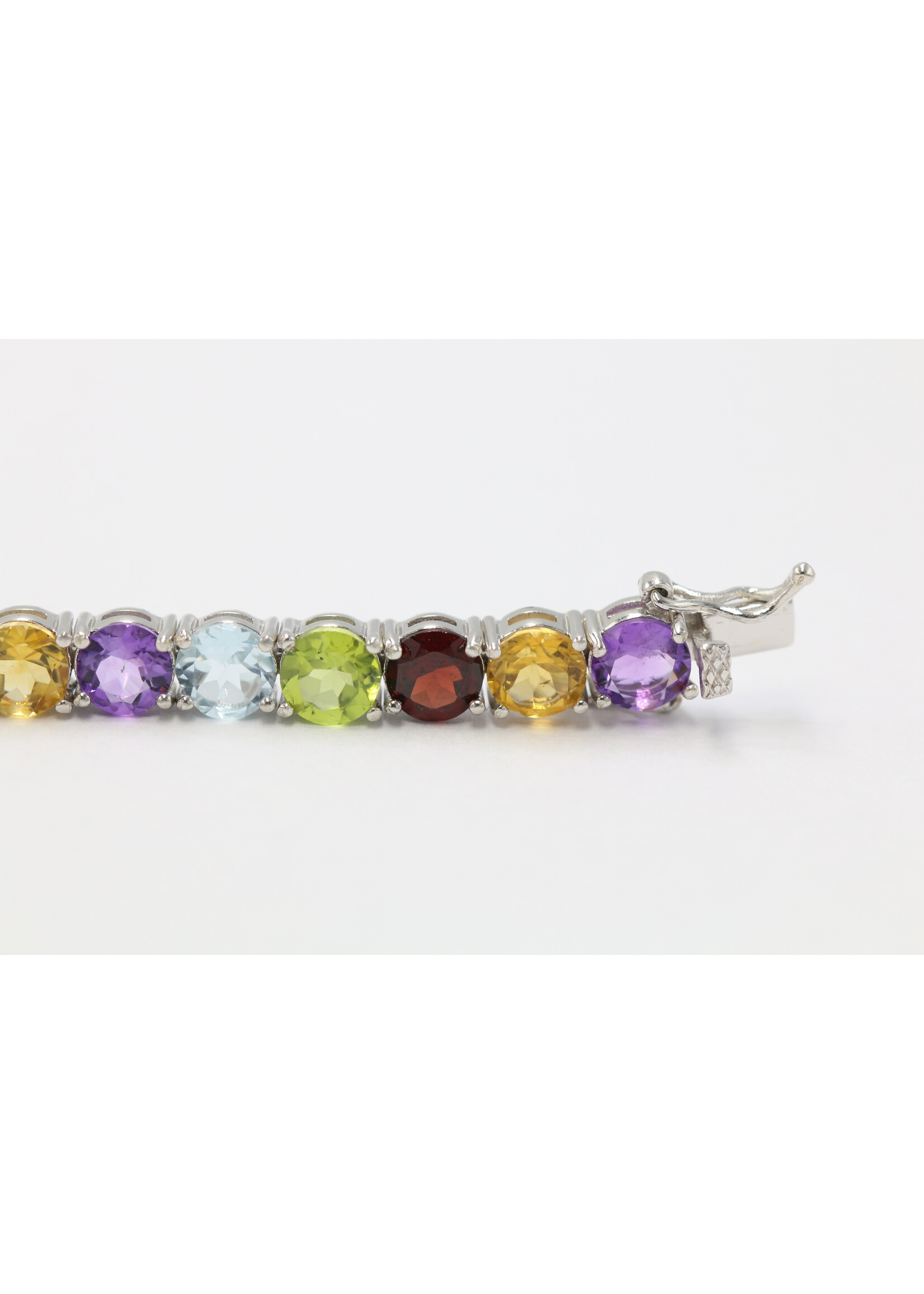 925 gerhodineerd zilveren Armband bezet met natuurlijke  Amethist,Granaat,Peridot,Topaas en Citrienen